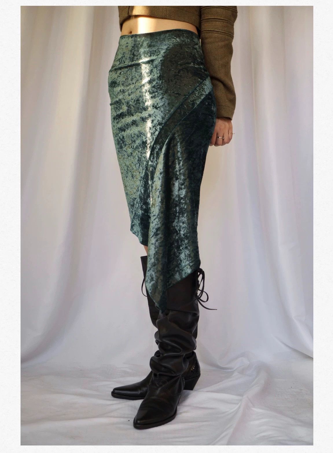 Junya Watanabe JUNYAWATANABE 1997 Lake Green Velvet Asymmetric Dress Size M / US 6-8 / IT 42-44 - 1 Thumbnail