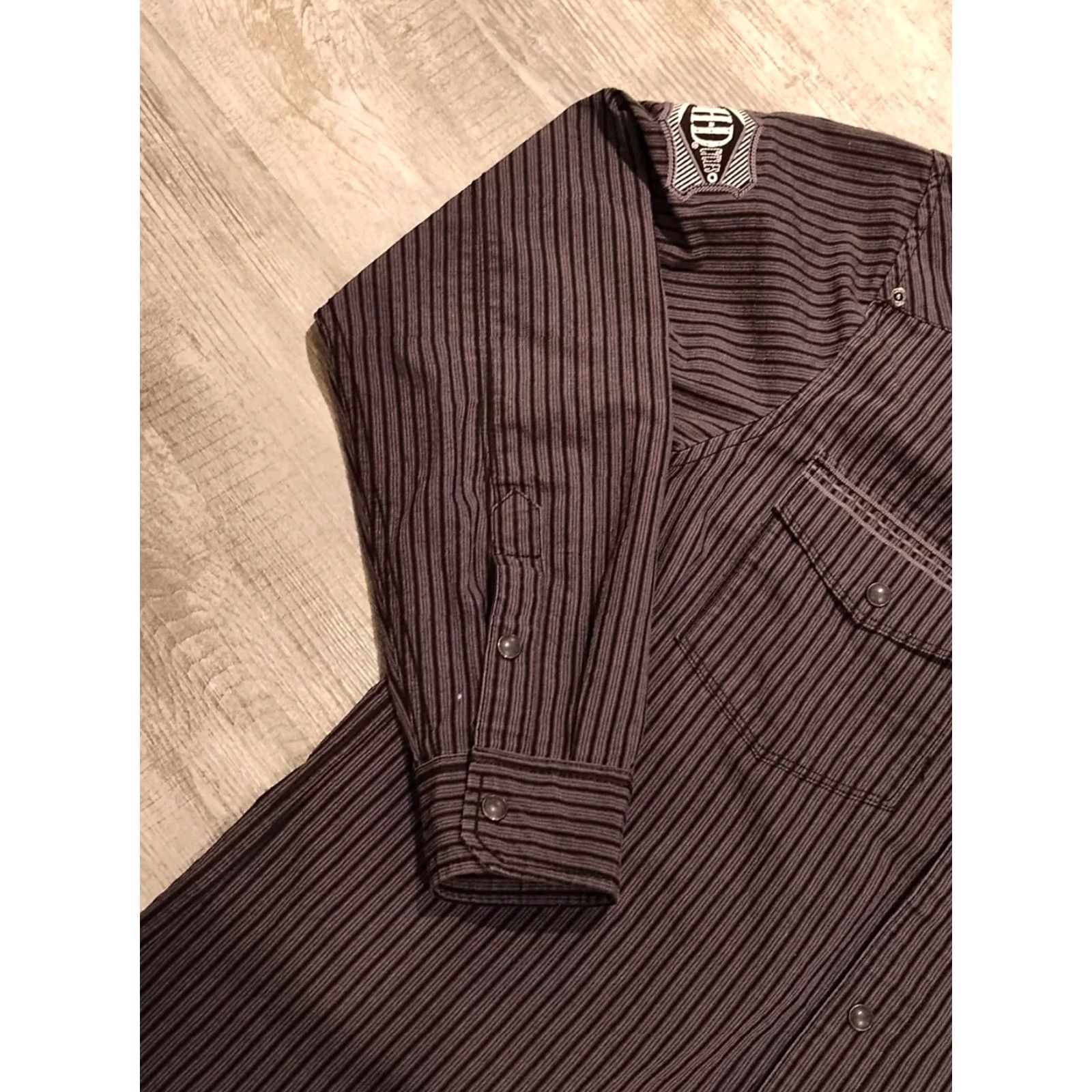 Harley Davidson Harley-Davidson Shirt Striped Pearl Snap Button-Up Men M Black & Gray Motorcycle Western Y2K Mens Size US M / EU 48-50 / 2 - 5 Thumbnail