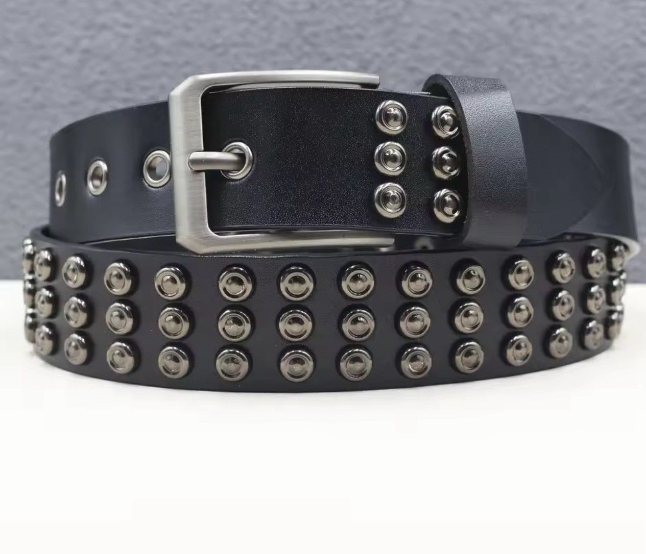 Japanese Brand 115 cm Black PU Leather Studded Belt - Gothic & Punk Fashion Size ONE SIZE - 4 Thumbnail