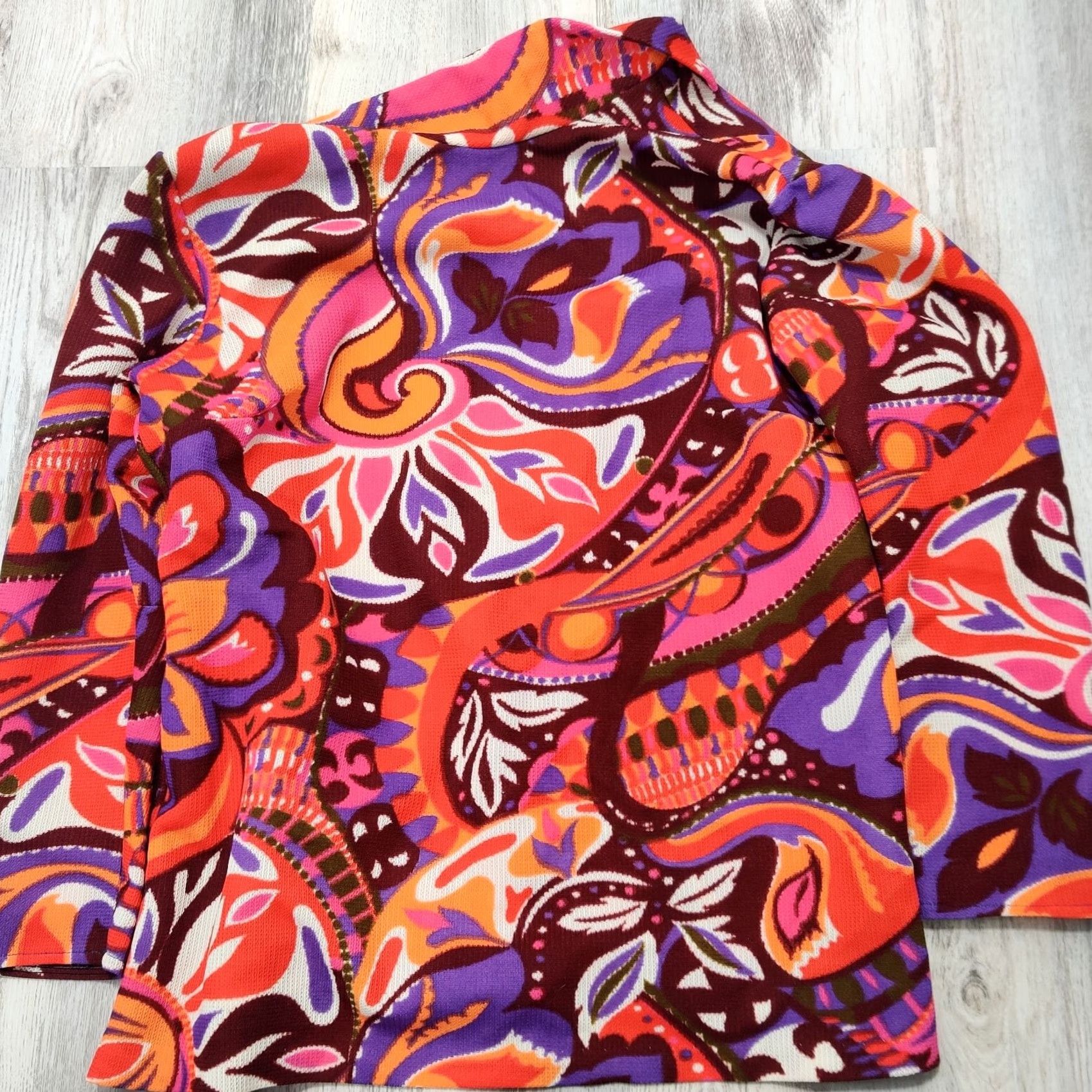 Vintage VINTAGE Jersey Dor Open Front Shirt Womens Floral Orange Purple Sz 44 Jacket Size M / US 6-8 / IT 42-44 - 3 Thumbnail