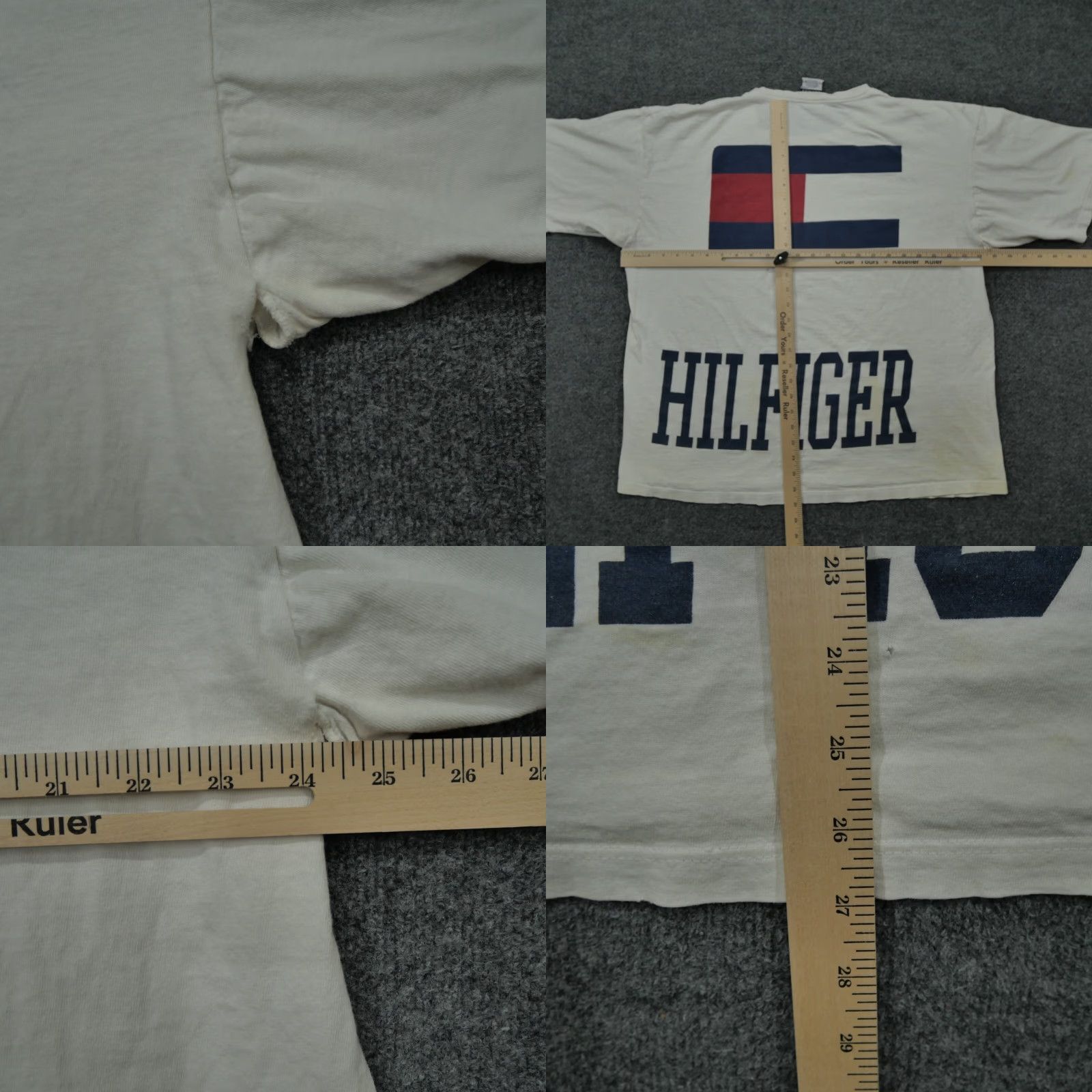 Tommy Hilfiger VINTAGE Tommy Hilfiger T Shirt Adult XL White Distressed Grunge Big Logo 90s Mens Size US XL / EU 56 / 4 - 10 Thumbnail
