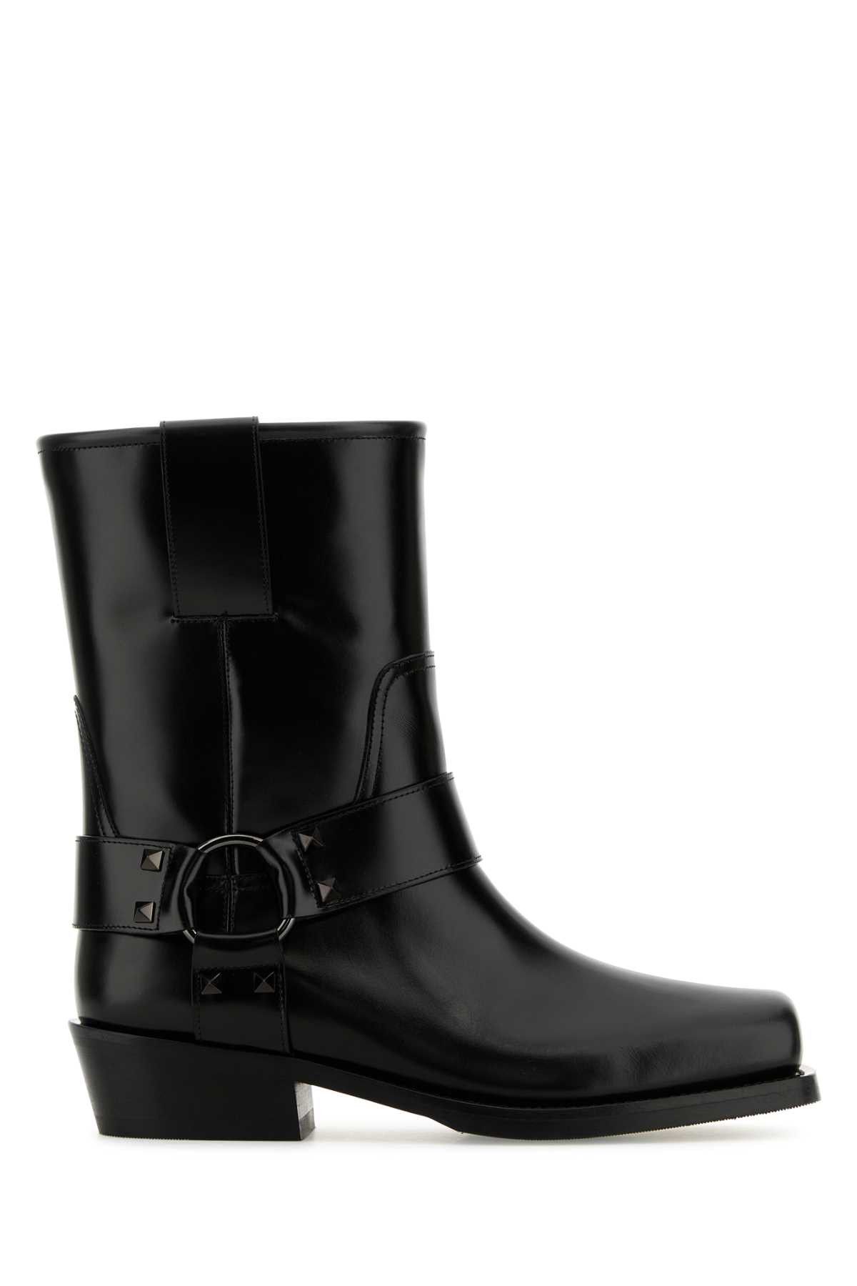 Valentino Black Leather Biker Rockstud Ankle Boots Size US 8.5 / IT 38.5 - 1 Thumbnail