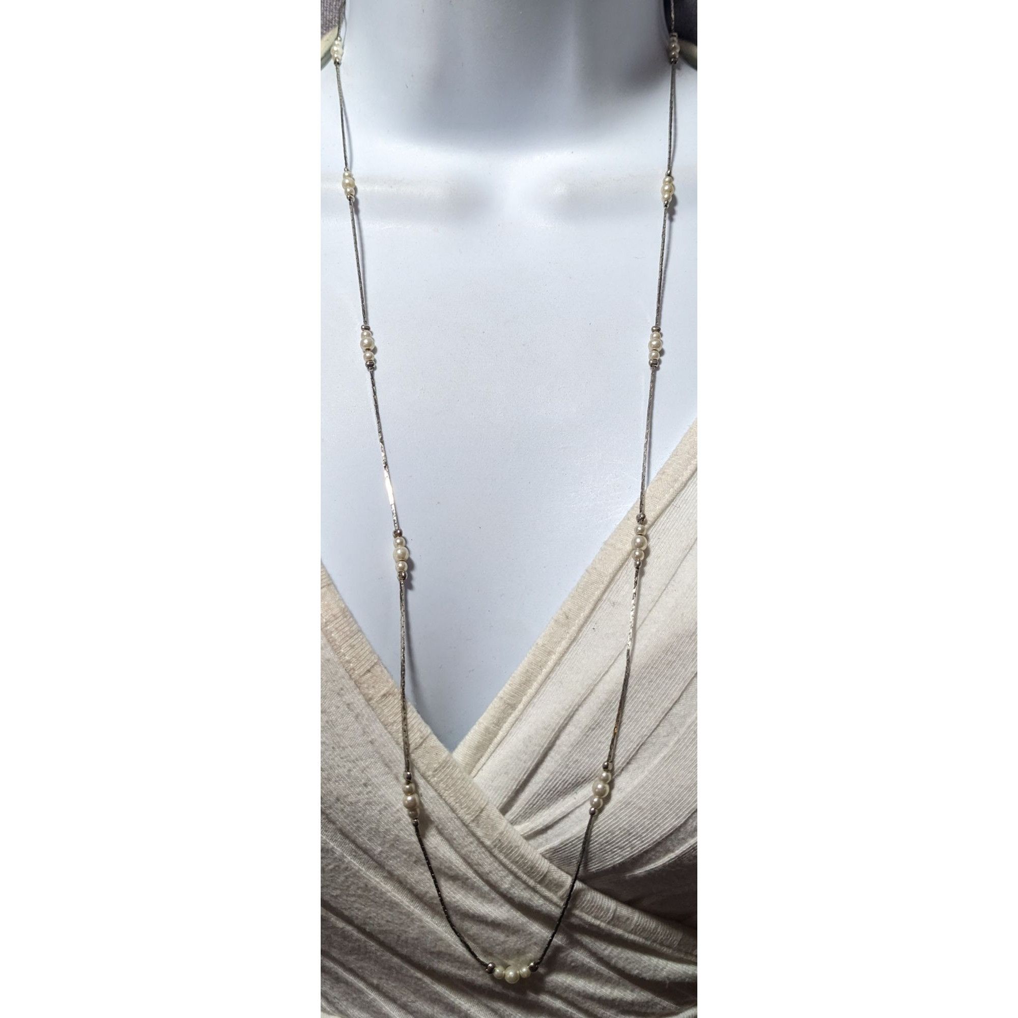Other Vintage Silver Minimalist Faux Pearl Necklace Size ONE SIZE - 5 Thumbnail