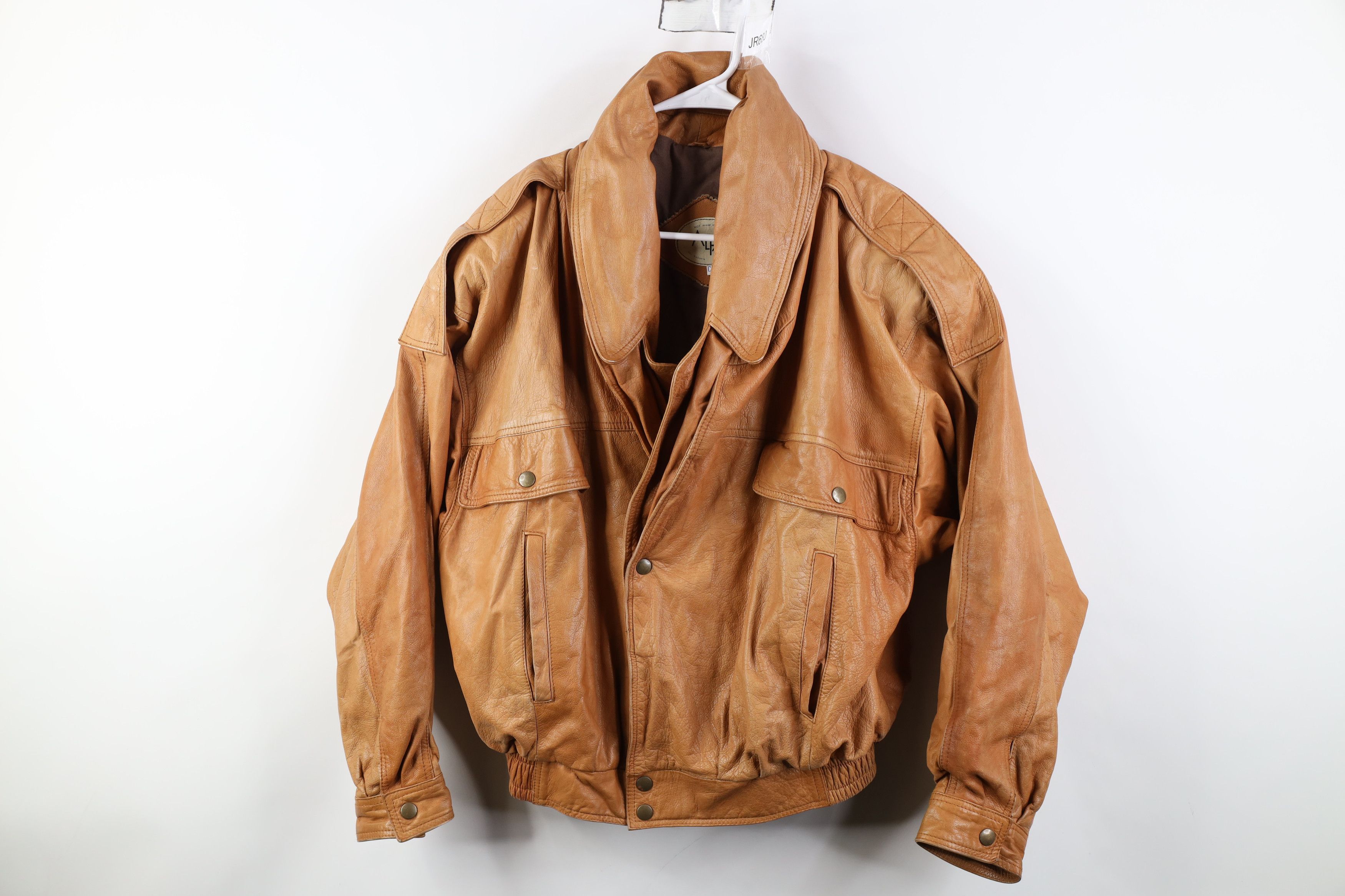 Vintage Vintage 90s Streetwear Collared Button Leather Bomber Jacket Size US S / EU 44-46 / 1 - 1 Thumbnail