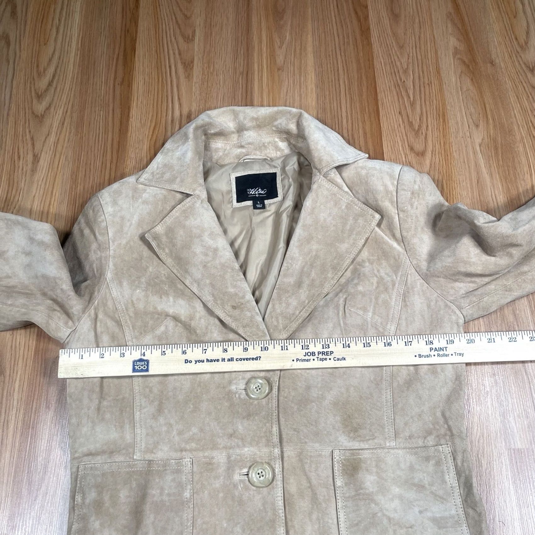 Mossimo VINTAGE Mossimo Blazer Jacket Womens L Beige Genuine Suede Leather Lined Shirt Size L / US 10 / IT 46 - 5 Thumbnail