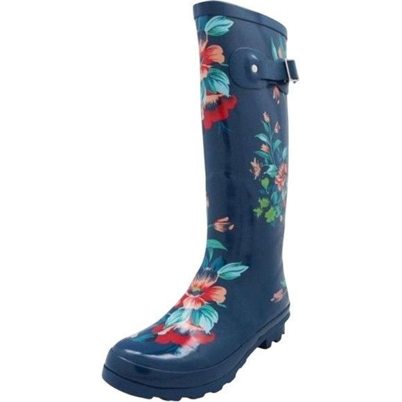 Other Rainy Day Floral Waterproof Boots Buckle Detail Tall Blue Ga Size US 7 / IT 37 - 2 Thumbnail