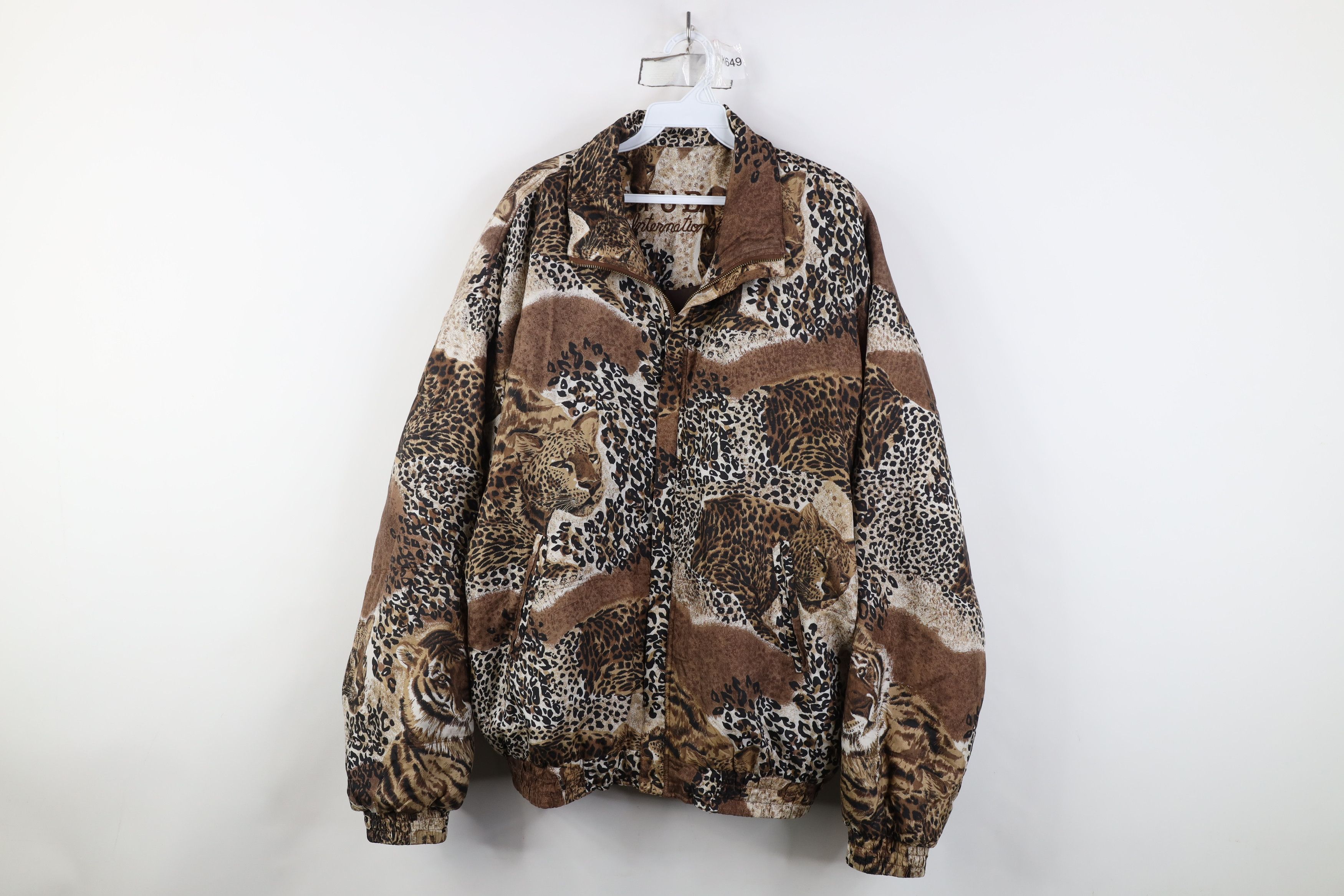 Vintage Vintage 90s Streetwear Leopard Full Zip Silk Bomber Jacket Size 3XL / US 20-22 - 1 Thumbnail