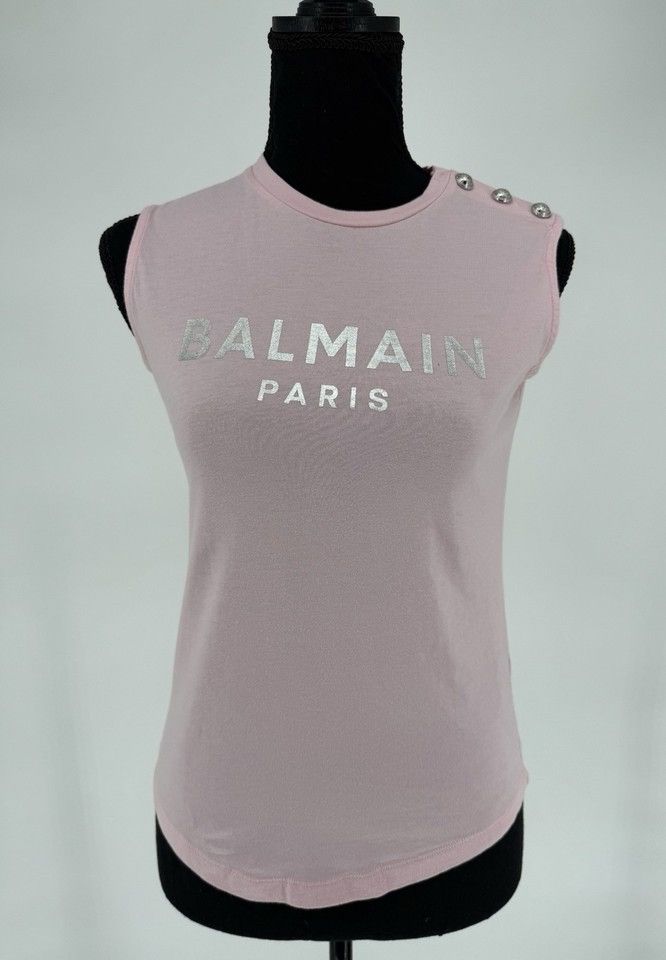 Balmain Balmain Paris Printed T Shirt Top Pink Sleeveless Size M Size M / US 6-8 / IT 42-44 - 1 Thumbnail