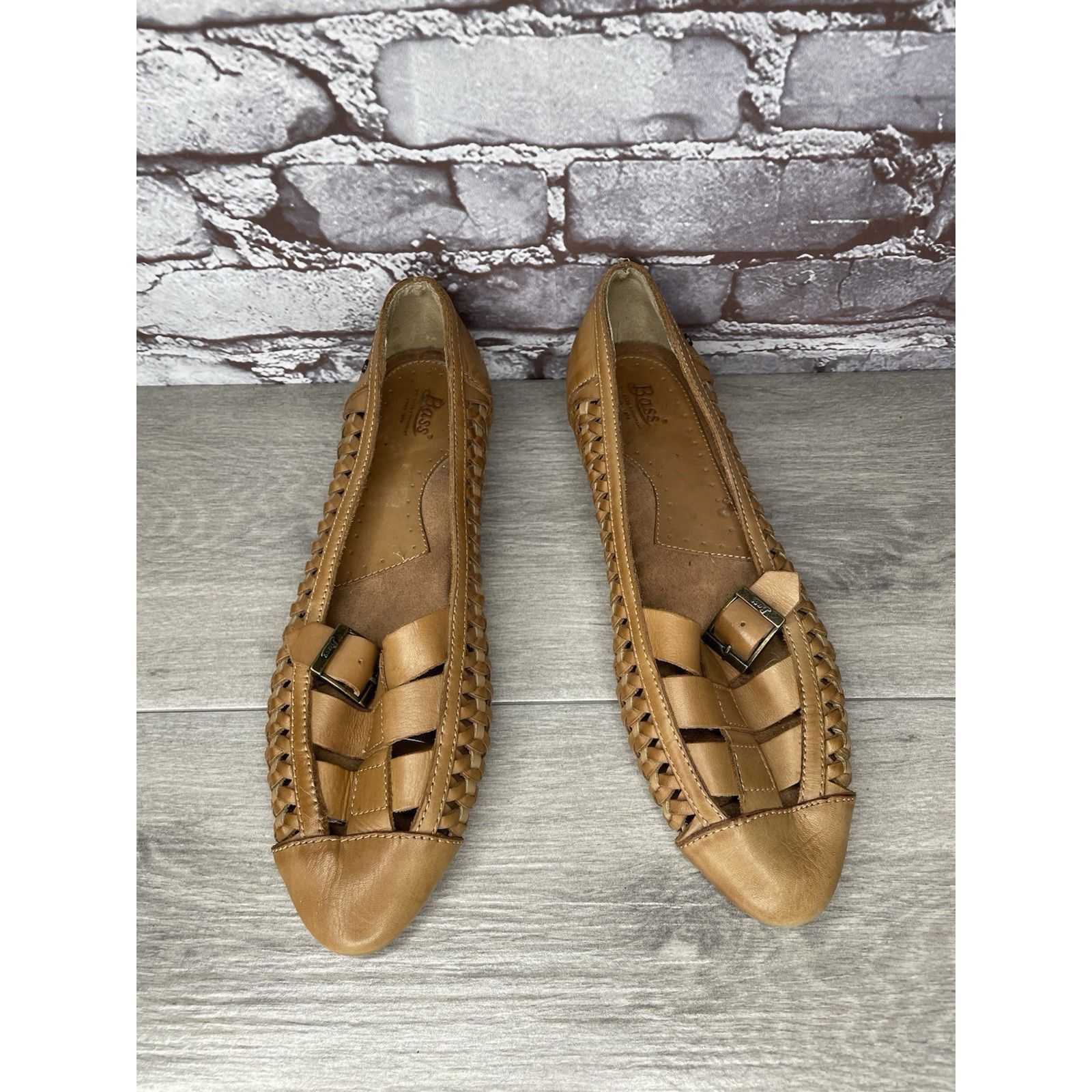 G.H. Bass & Co. Bass Hayden Fawn Tan Brown Leather Woven Strap Heel Flats Wo Size US 11 / IT 41 - 15 Thumbnail
