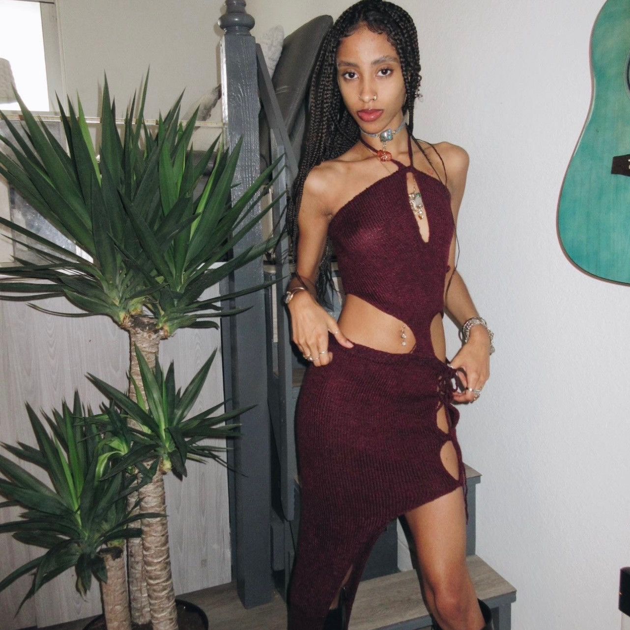 Other HandKnit Burgundy Dress Size XS / US 0-2 / IT 36-38 - 1 Thumbnail