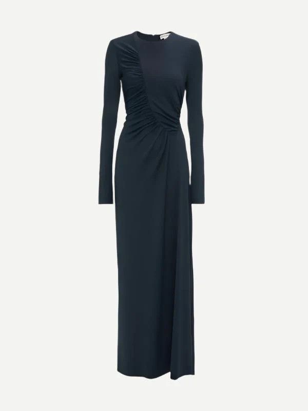 o1mle0525 Ruched Detail Gown in Midnight Blue