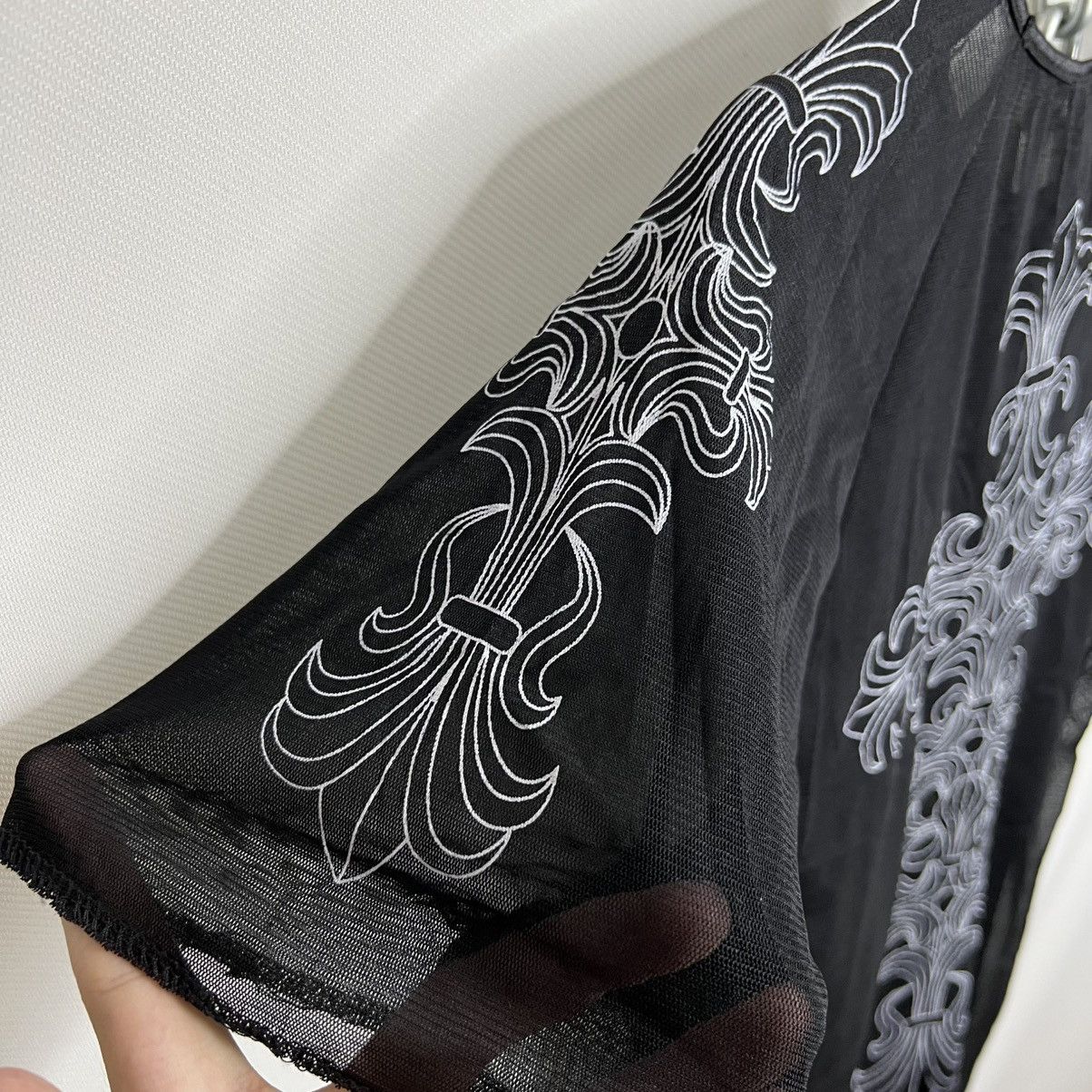 Japanese Brand MACARESTER BLACK EMBROIDERED CROSS MESH T-SHIRT Size US M / EU 48-50 / 2 - 4 Thumbnail