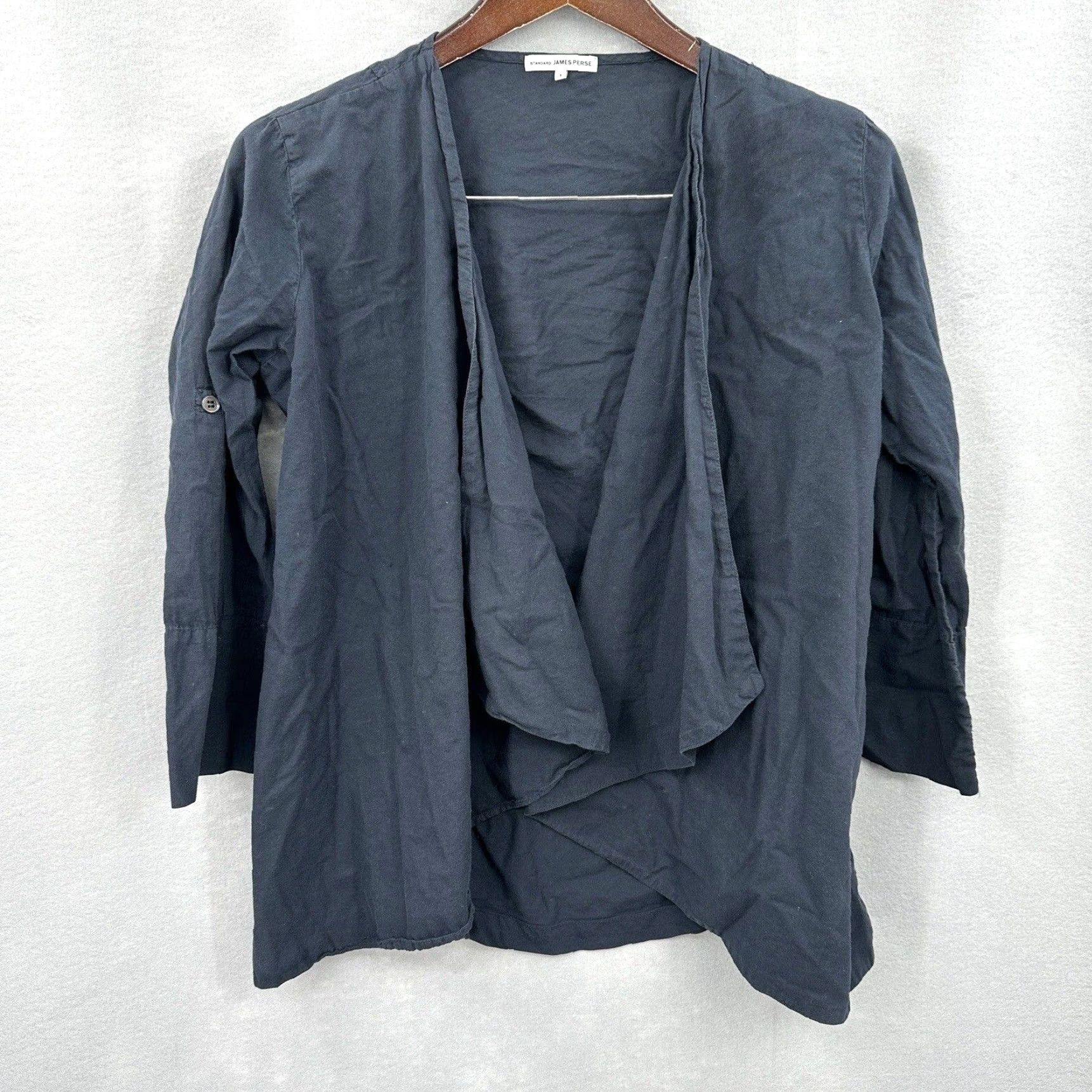 James Perse Vintage James Perse Women’s Black Cotton Open Drape Cardigan Relaxed Fit Small Casual Modern Size S / US 4 / IT 40 - 2 Thumbnail