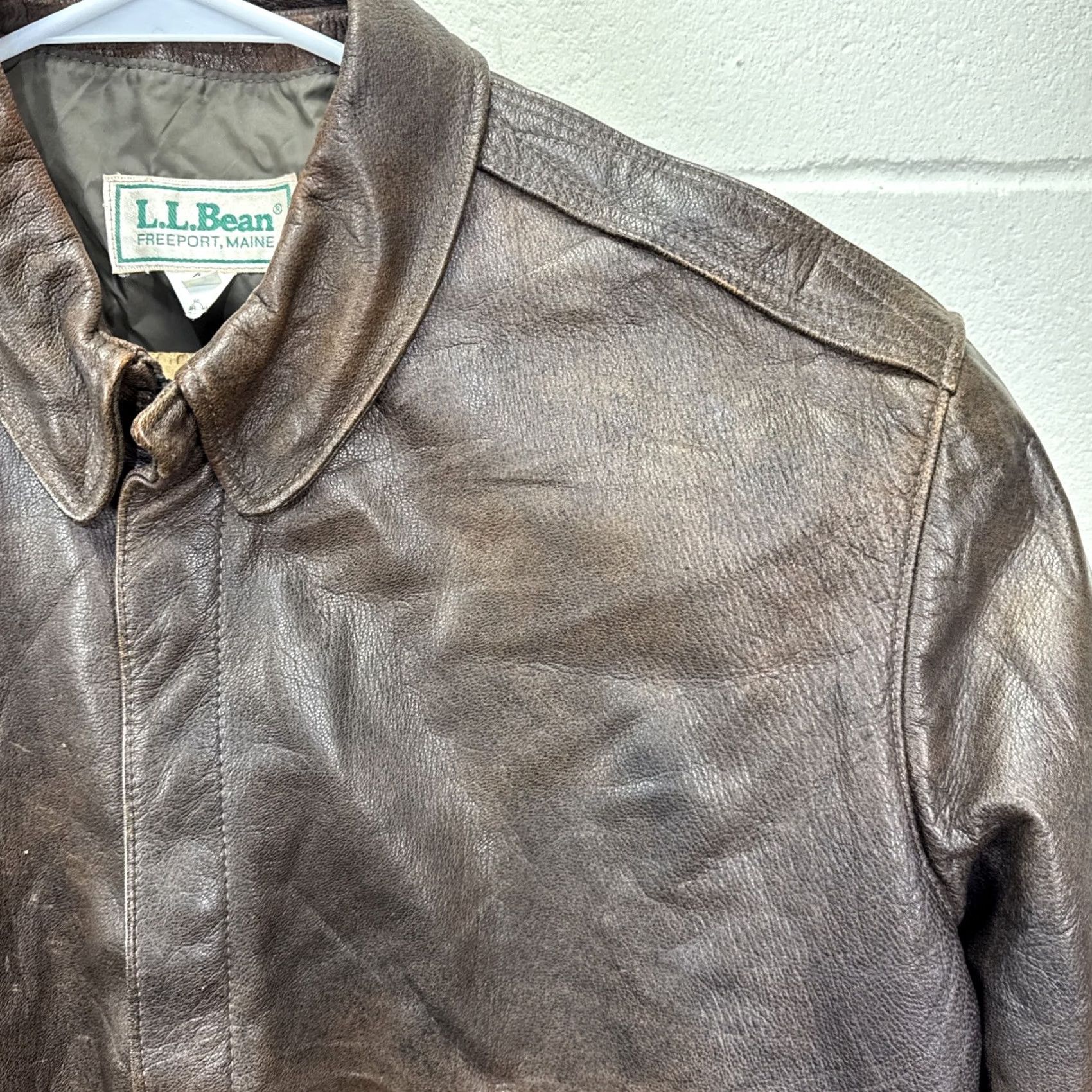 Vintage VINTAGE LL Bean Bomber Jacket Brown Leather Goatskin Wool Trim USA Aviator Size 46 Men Size US S / EU 44-46 / 1 - 7 Thumbnail