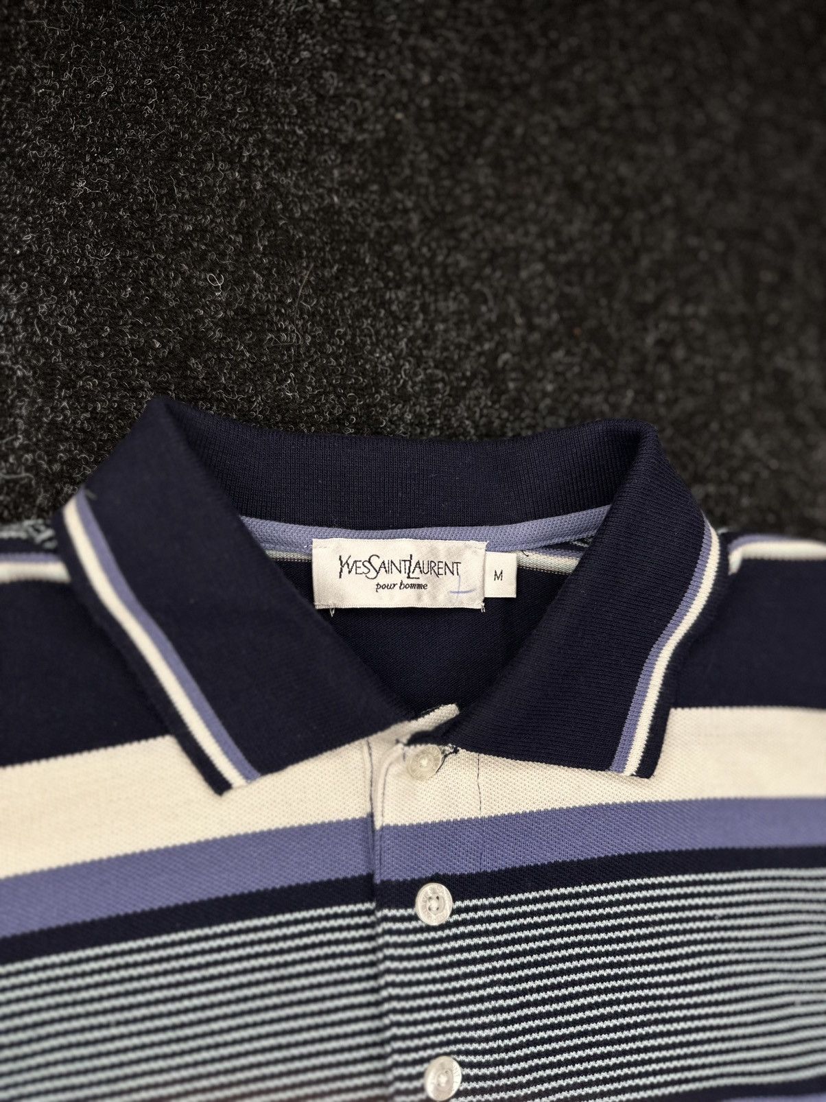 Yves Saint Laurent Yves Saint Laurent Striped Polo Shirt Size M Navy White 9/10 Size US M / EU 48-50 / 2 - 8 Thumbnail