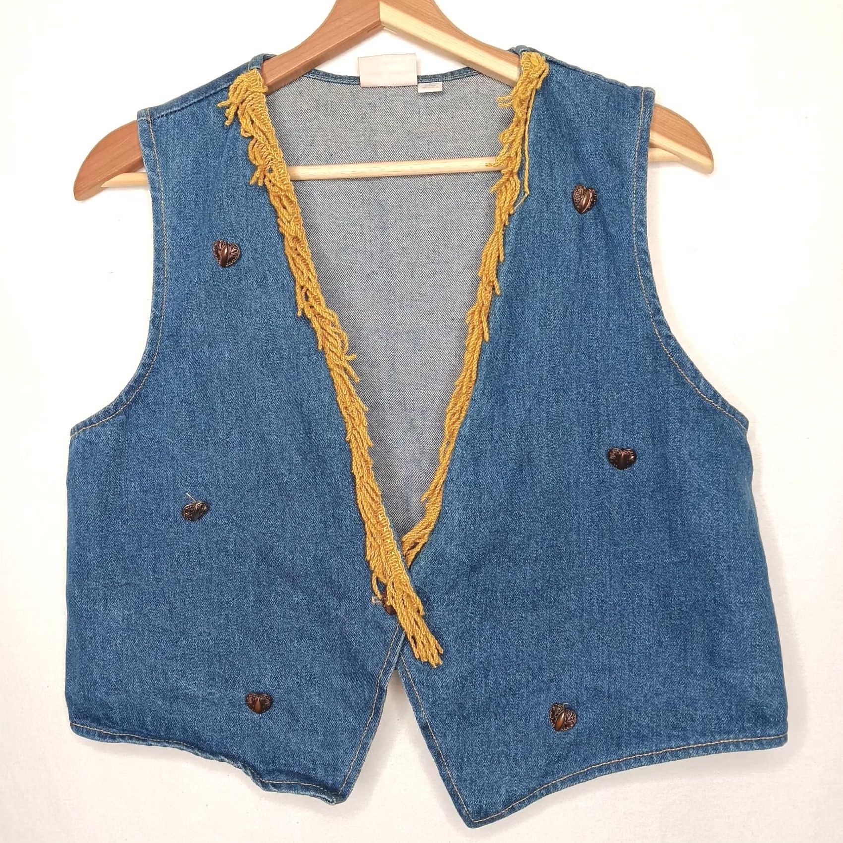 Cherokee VINTAGE Cherokee Western Vest Women Fringe Denim Blue Large L Sleeveless Buttoned Vest Size L / US 10 / IT 46 - 2 Thumbnail