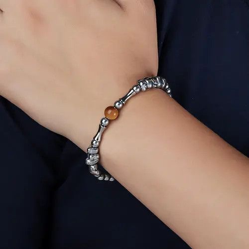 Jewelry Silver Beaded Bracelet with Brown Accent Bead Size ONE SIZE - 1 Thumbnail