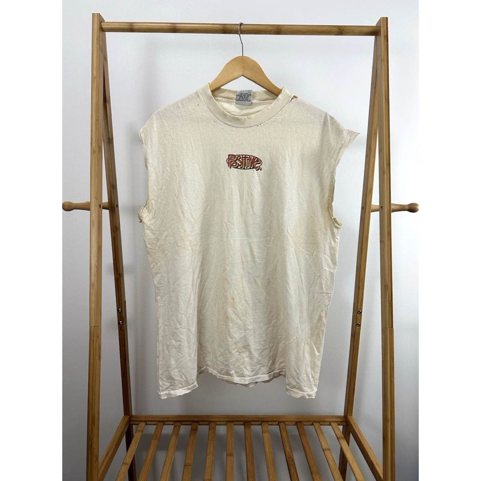 Vintage VINTAGE Balzout T-Shirt XL Cream 90s Peace Not War Love Not Hate Positve Thrashed Worn Mens Size US XL / EU 56 / 4 - 2 Thumbnail