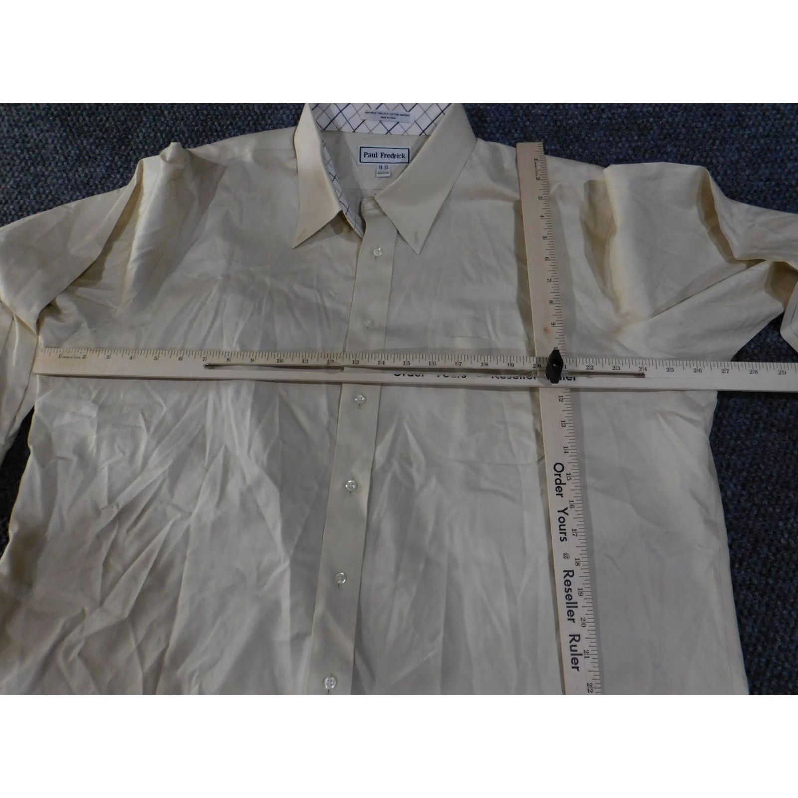 Vintage Paul Fredrick Shirt Mens 18-33 Beige Tailored Fit Non Iron Cotton Dress Pocket Shirt Mens 18-33 Beige Tailored Fit Non Iron Cotton Dress Pocket Size 48R - 5 Thumbnail