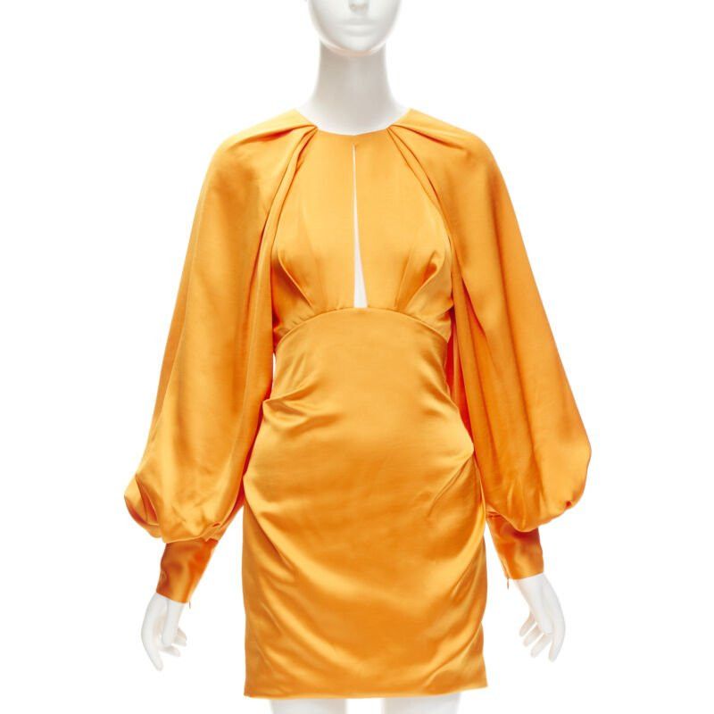 Acler ACLER bright orange silky keyhole draped raglan puff sleeves mini dress US2 XS Size S / US 4 / IT 40 - 1 Thumbnail