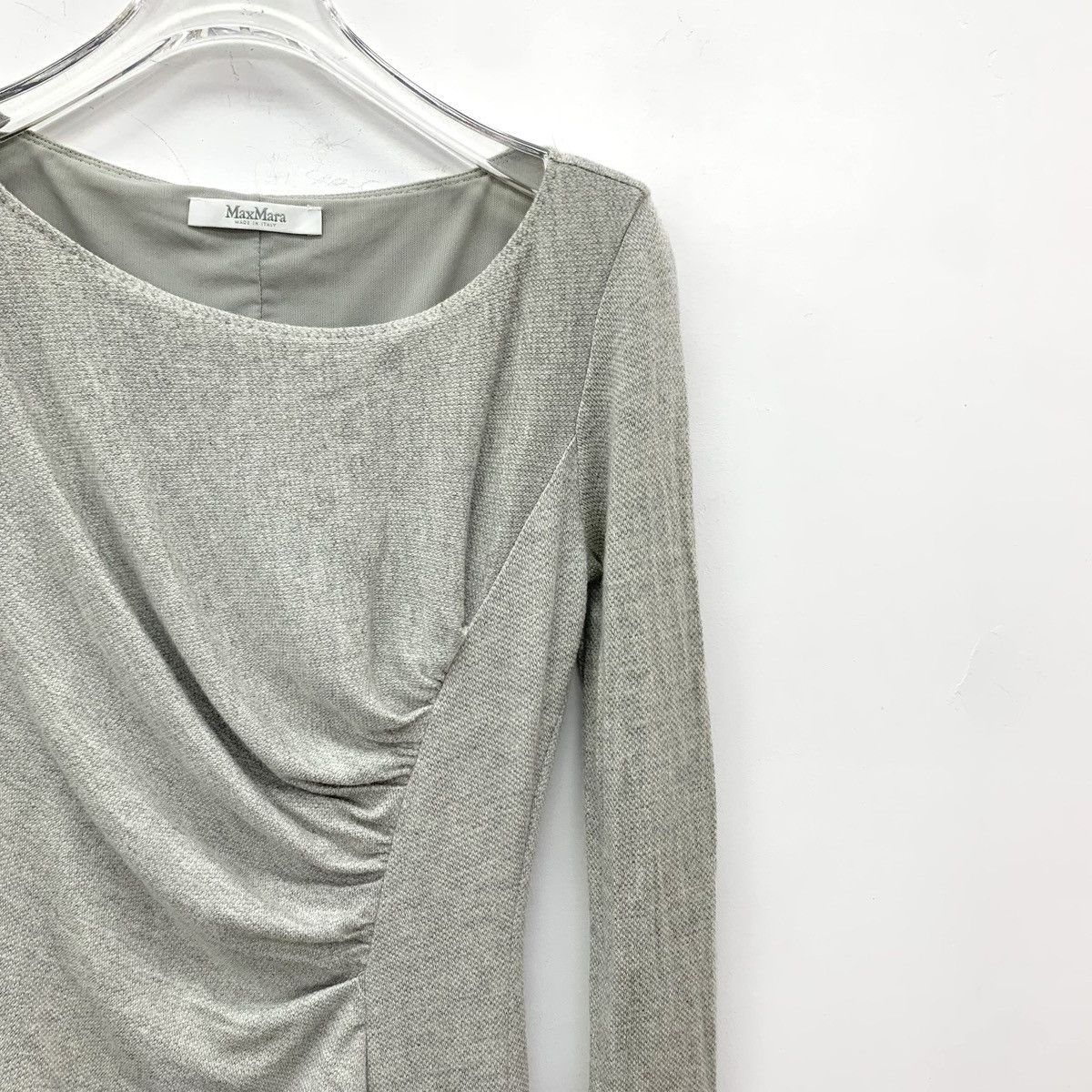 Max Mara Maxmara Grey Wool Ruched Crew Neck Long Sleeve Dress K26WX Size M / US 6-8 / IT 42-44 - 3 Thumbnail