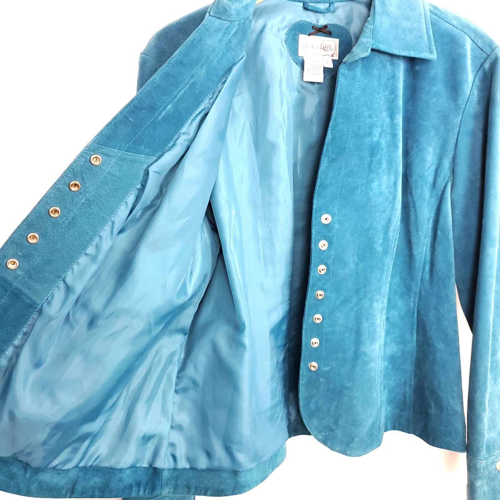 Other Vintage Y2K Blue Suede Leather Jacket Live a Little L Size L / US 10 / IT 46 - 7 Thumbnail