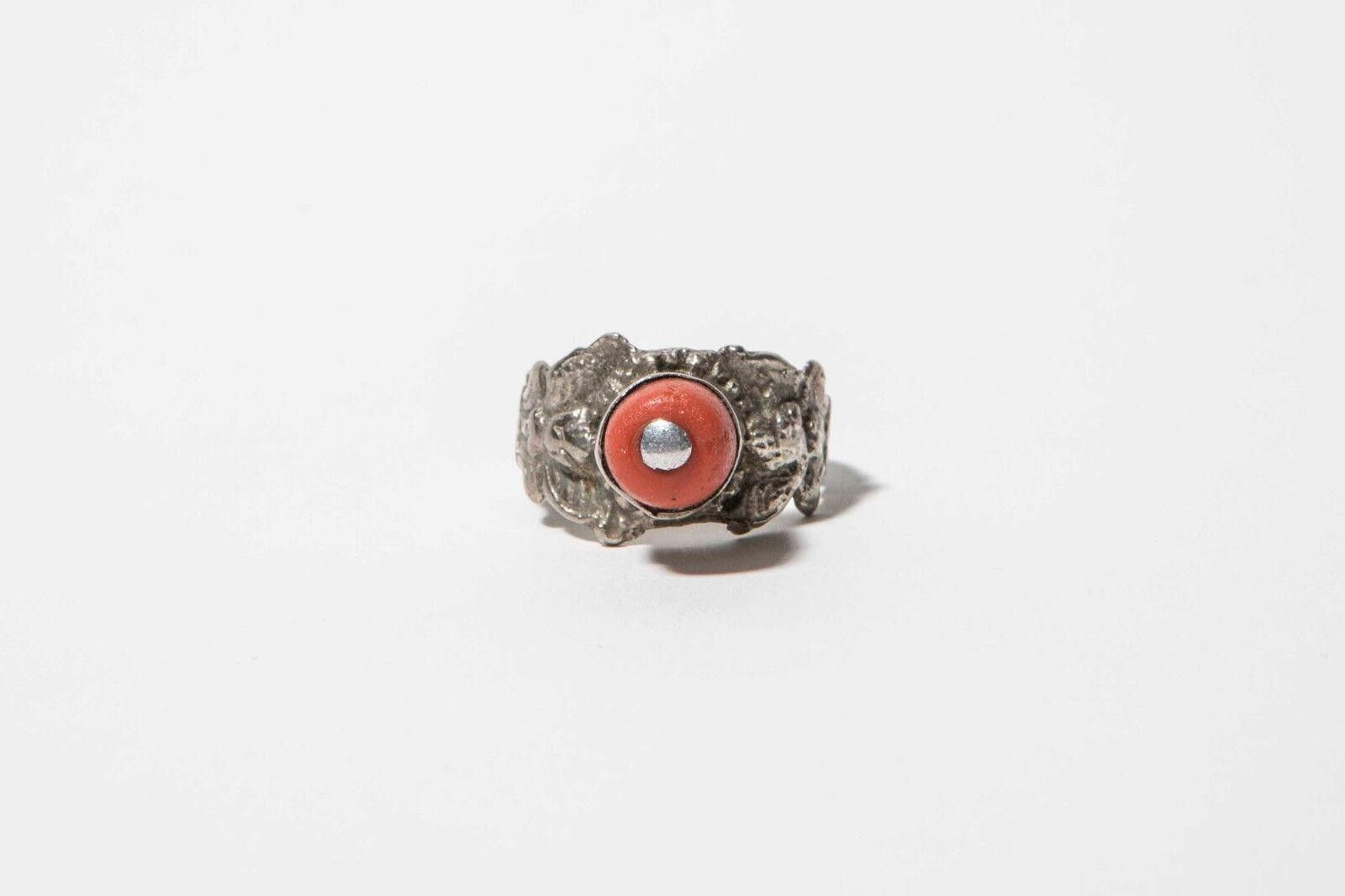 Handmade Sterling Silver Handmade Chinese Red Coral Bead Ring Size ONE SIZE - 4 Thumbnail