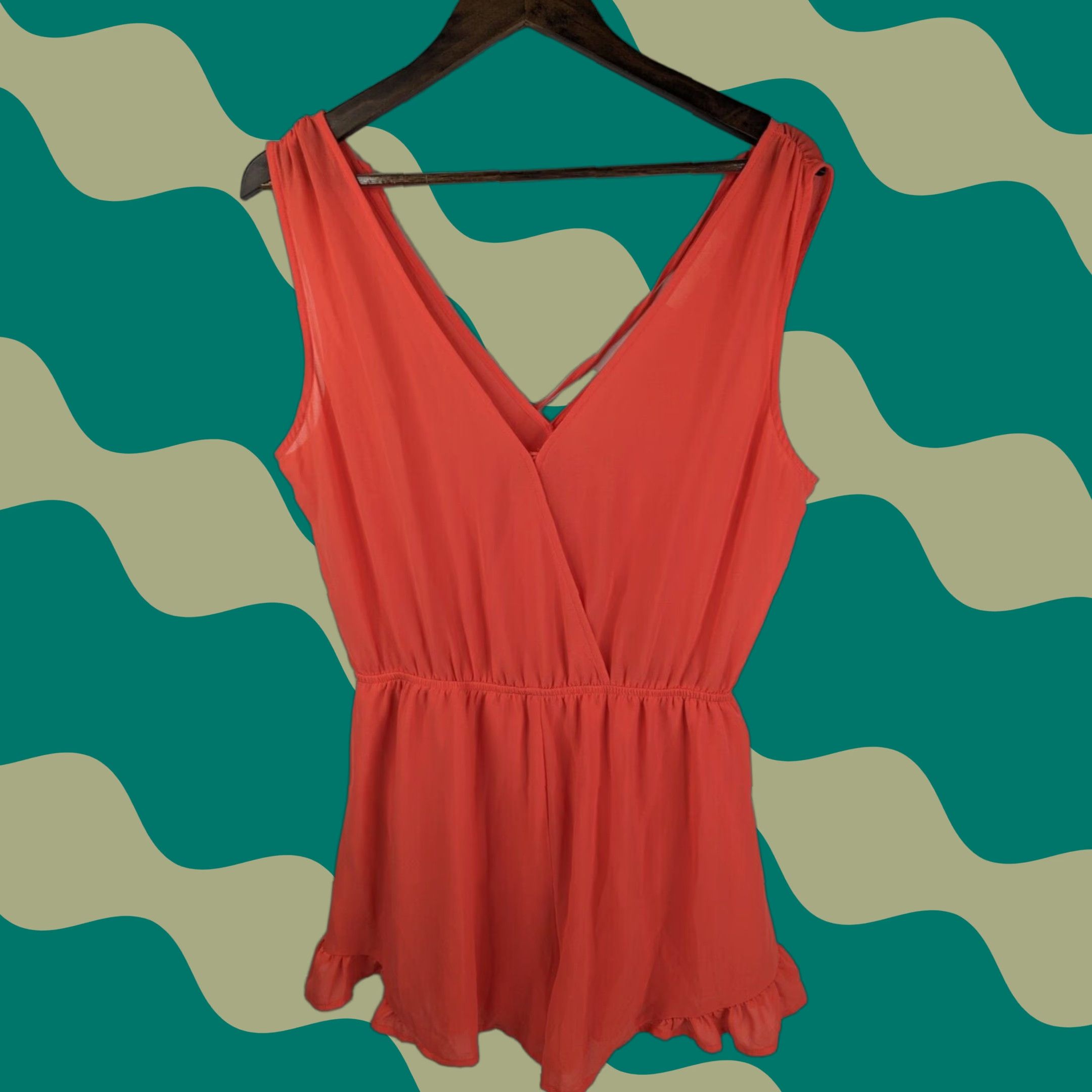 ASTR The Label ASTR The Label Romper One-Piece Jumpsuit Lined V-Neck Ruffle Shorts Orange Women M Casual Party/Cocktail Travel Tie-dye not, but keep original words Size 32" / US 10 / IT 46 - 1 Thumbnail