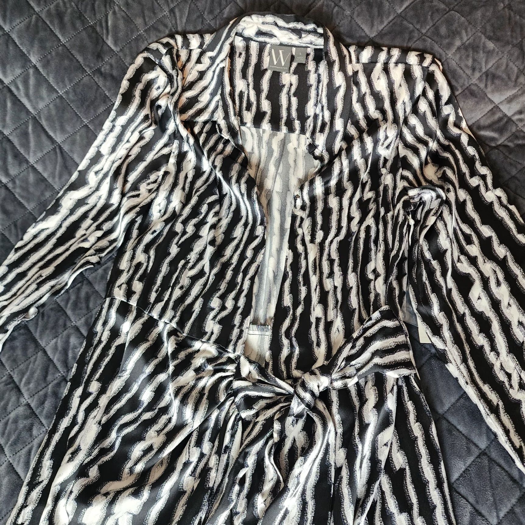 Worthington Worthington Cardigan Shirt Women L Open Front Geometric Knit Long Sleeve White Rayon Size L / US 10 / IT 46 - 3 Thumbnail