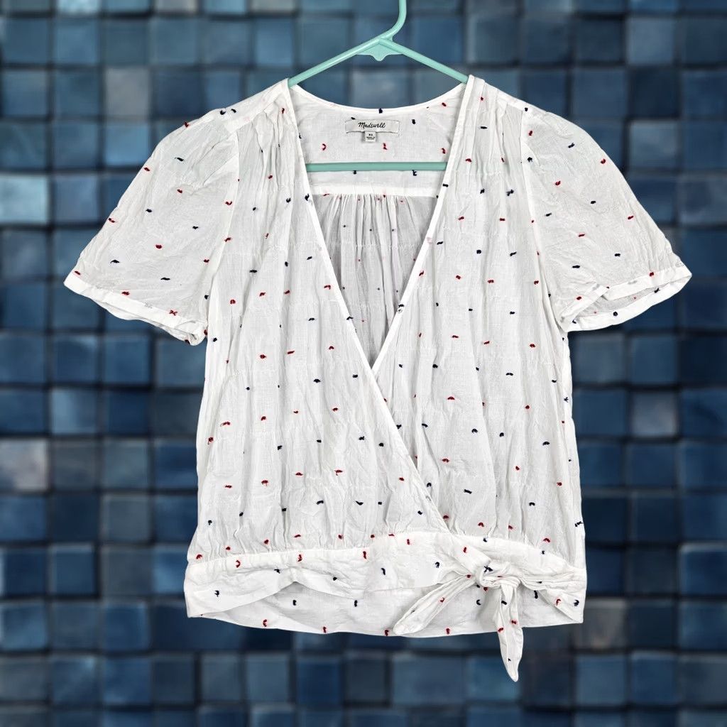 Madewell Wrap Madewell Tie Front Short-Sleeve Blouse XS Women Multicolor V-Neck Casual Regular Shirt Womens Size XS / US 0-2 / IT 36-38 - 1 Thumbnail