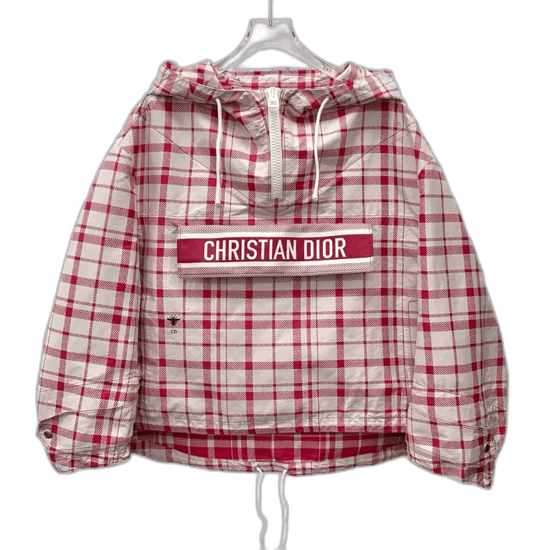 Christian Dior Red Plaid Hoodie Long Sleeve-yf