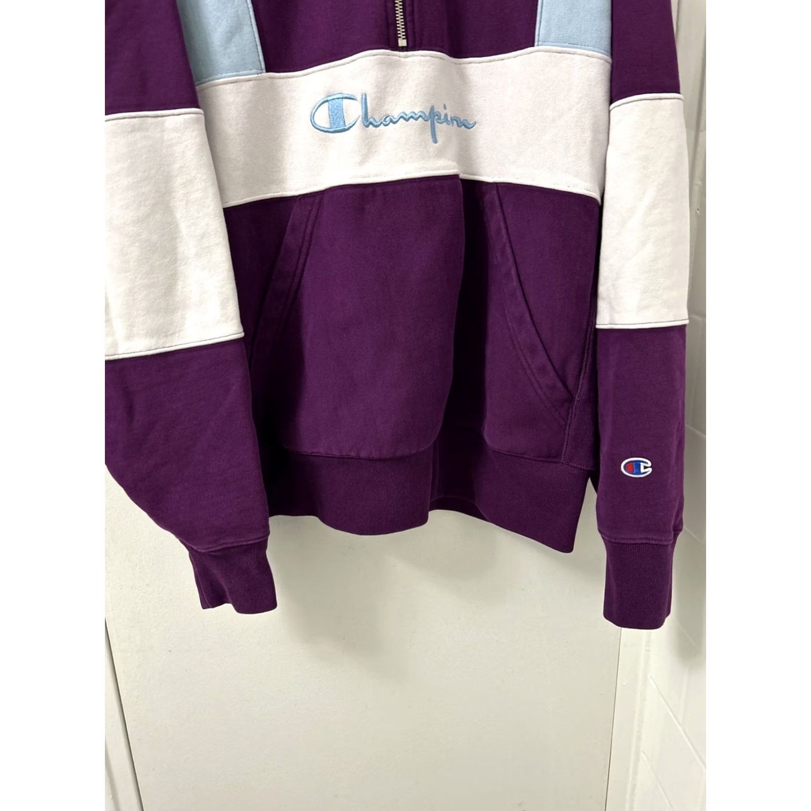 Champion Champion Reverse Weave 1/4 Zip Mens Large Purple Sweater Sweatshirt L/S Pullover Knit Crewneck Collar Zip Closure Regular Cotton Blend Size US L / EU 52-54 / 3 - 3 Thumbnail