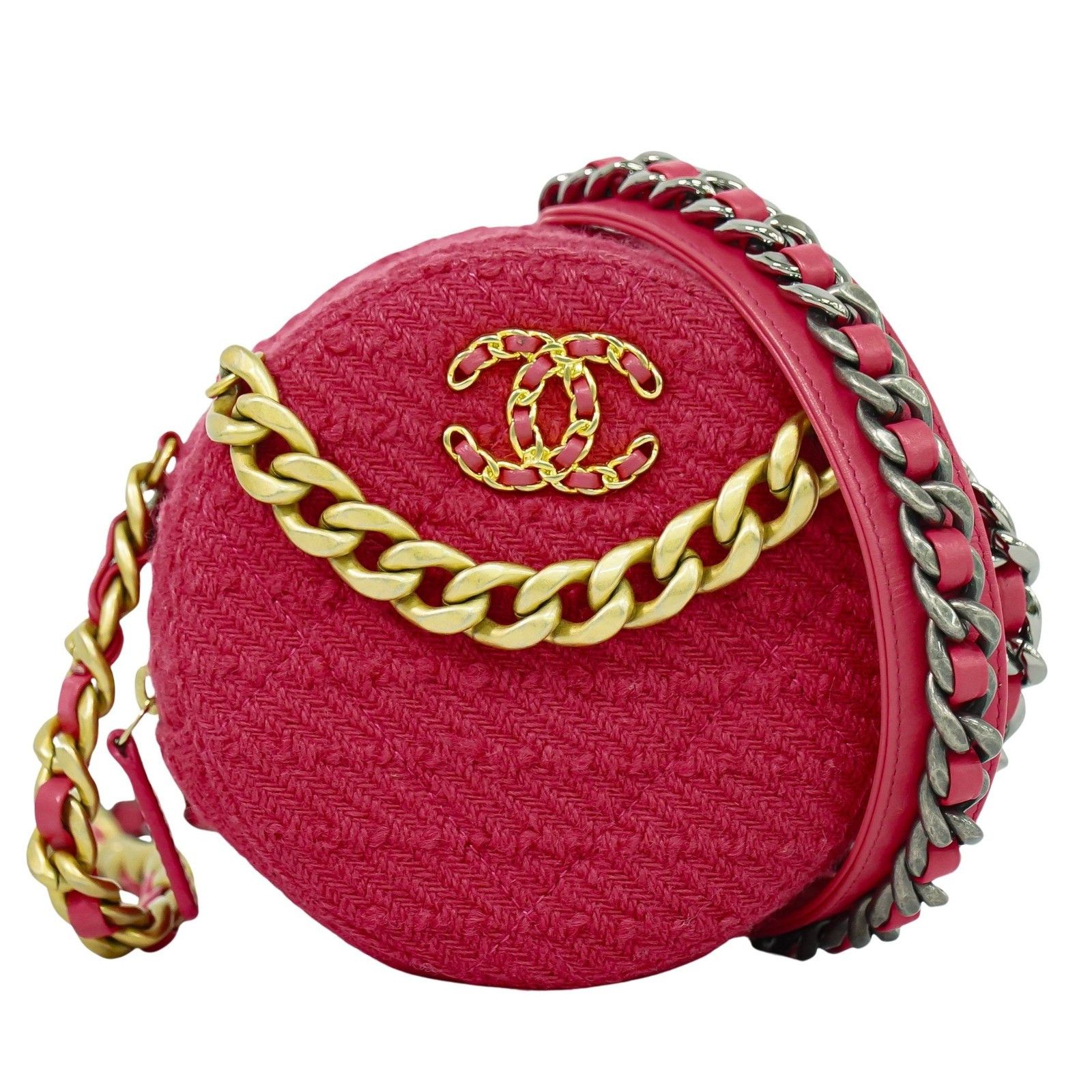 Chanel Chanel 19 Round Clutch with Chain Quilted Tweed Size ONE SIZE - 1 Thumbnail