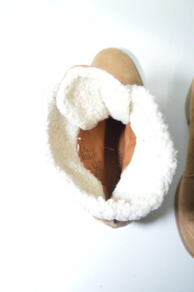 Designer Tan Suede Ankle Boots with Shearling Lining, Block Heels- 9 Size US 9 / IT 39 - 5 Thumbnail