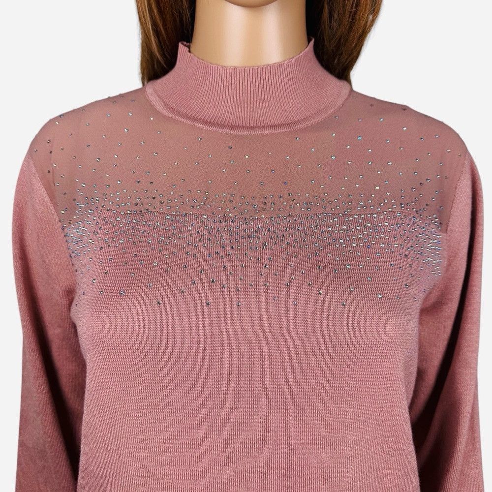 Other NWT New Cable & Gauge Dusty Rose Rhinestones Turtleneck Swe Size L / US 10 / IT 46 - 2 Thumbnail