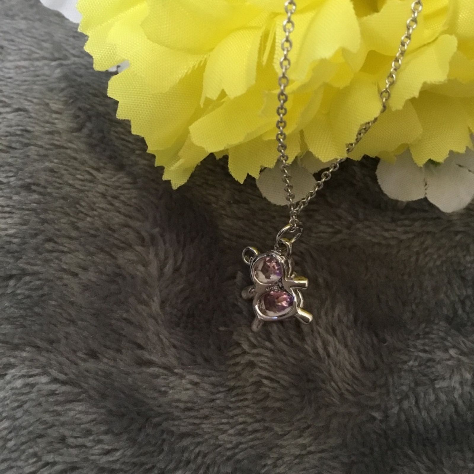 Other Sterling Silver Pink Crystal Teddy Bear Necklace Size ONE SIZE - 5 Thumbnail