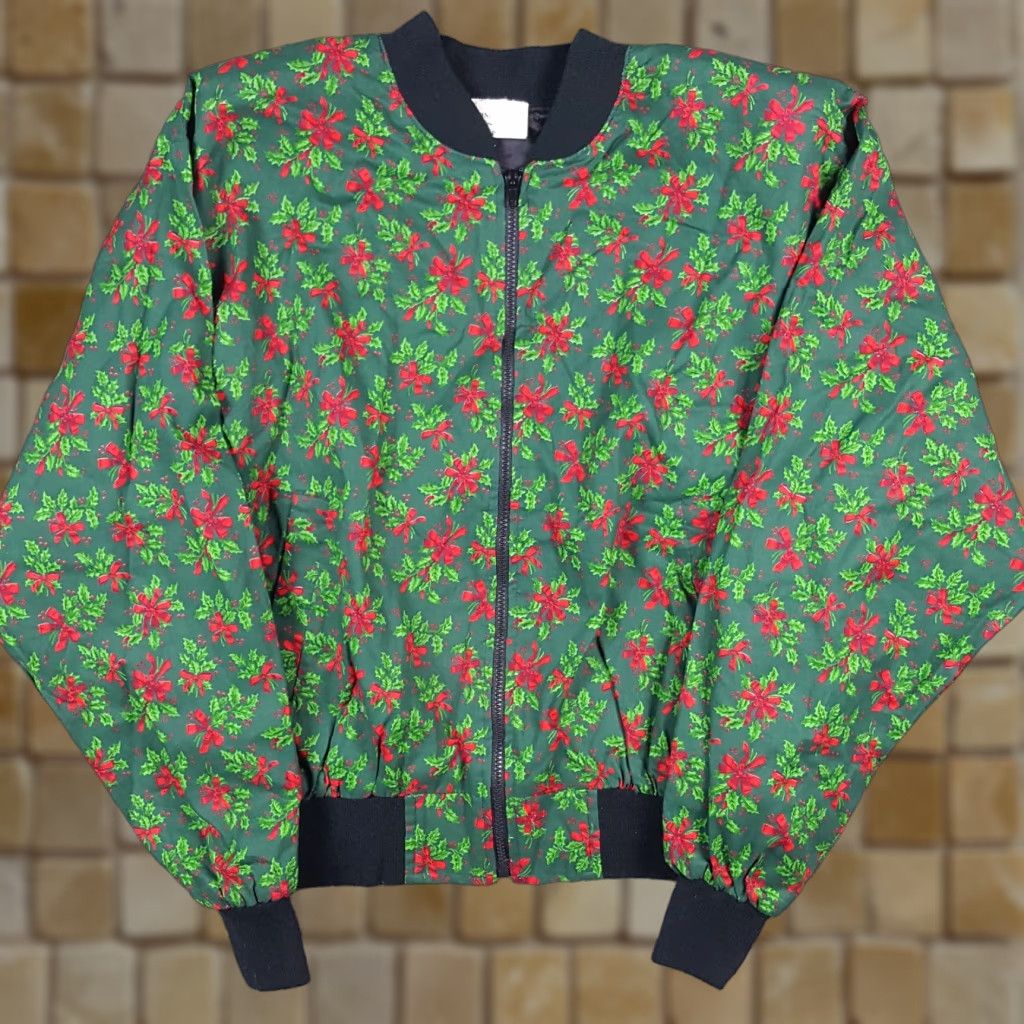 Vintage VINTAGE 80s Infinity Chic Christmas Zip Up Jacket One Size Green Windbreaker Retro Bohemian Y2K Womens Size ONE SIZE - 1 Thumbnail
