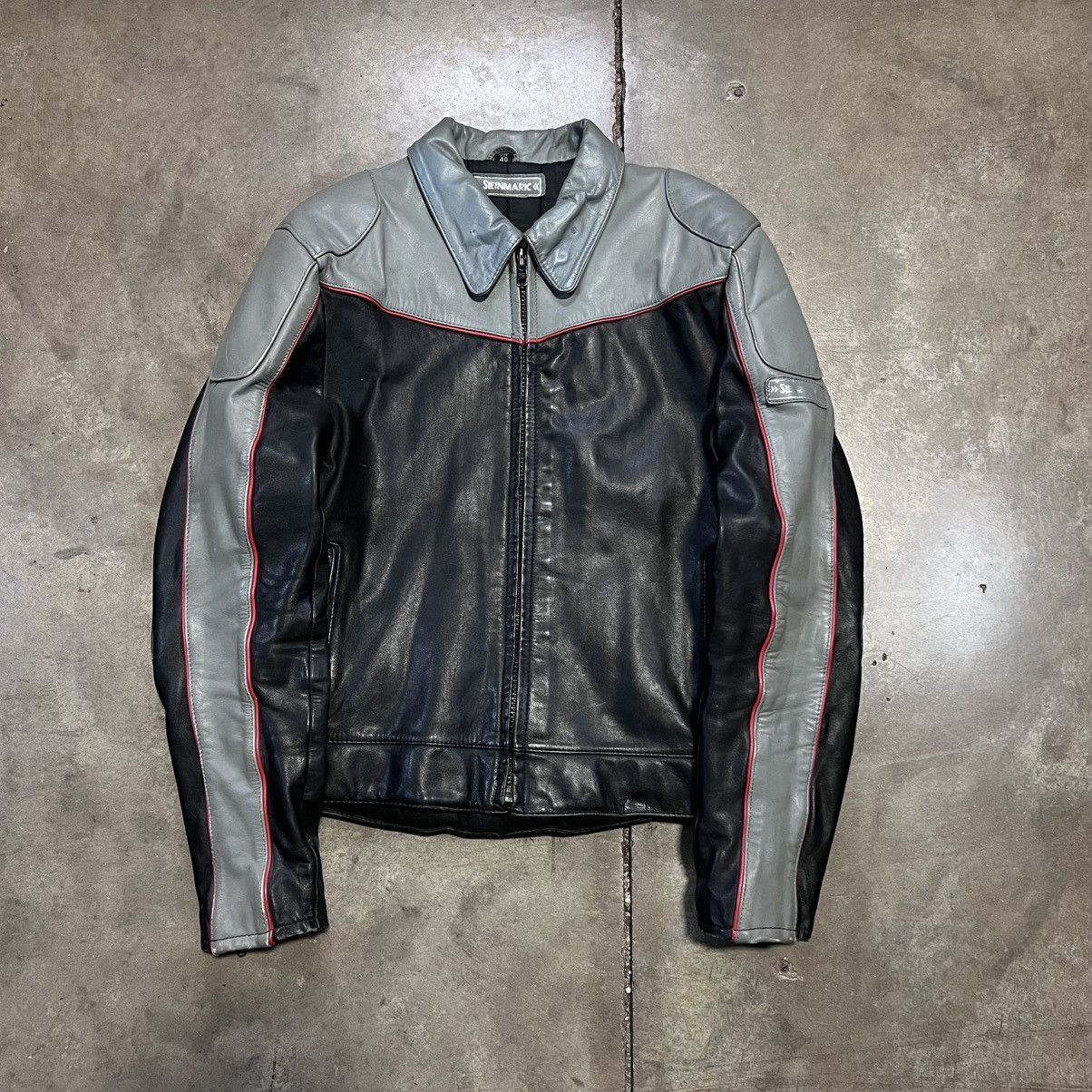 Vintage Vintage Steinmark Leather Jacket Biker Motorcycle Striped Size US M / EU 48-50 / 2 - 1 Thumbnail