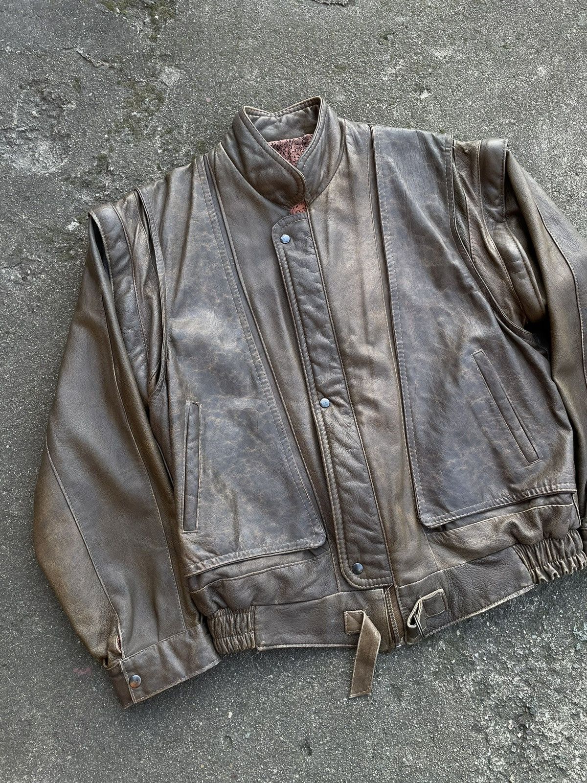 Vintage Washed Brown Retro 90s Genuine Real Leater Bomber Punk Rock Size US XL / EU 56 / 4 - 3 Thumbnail