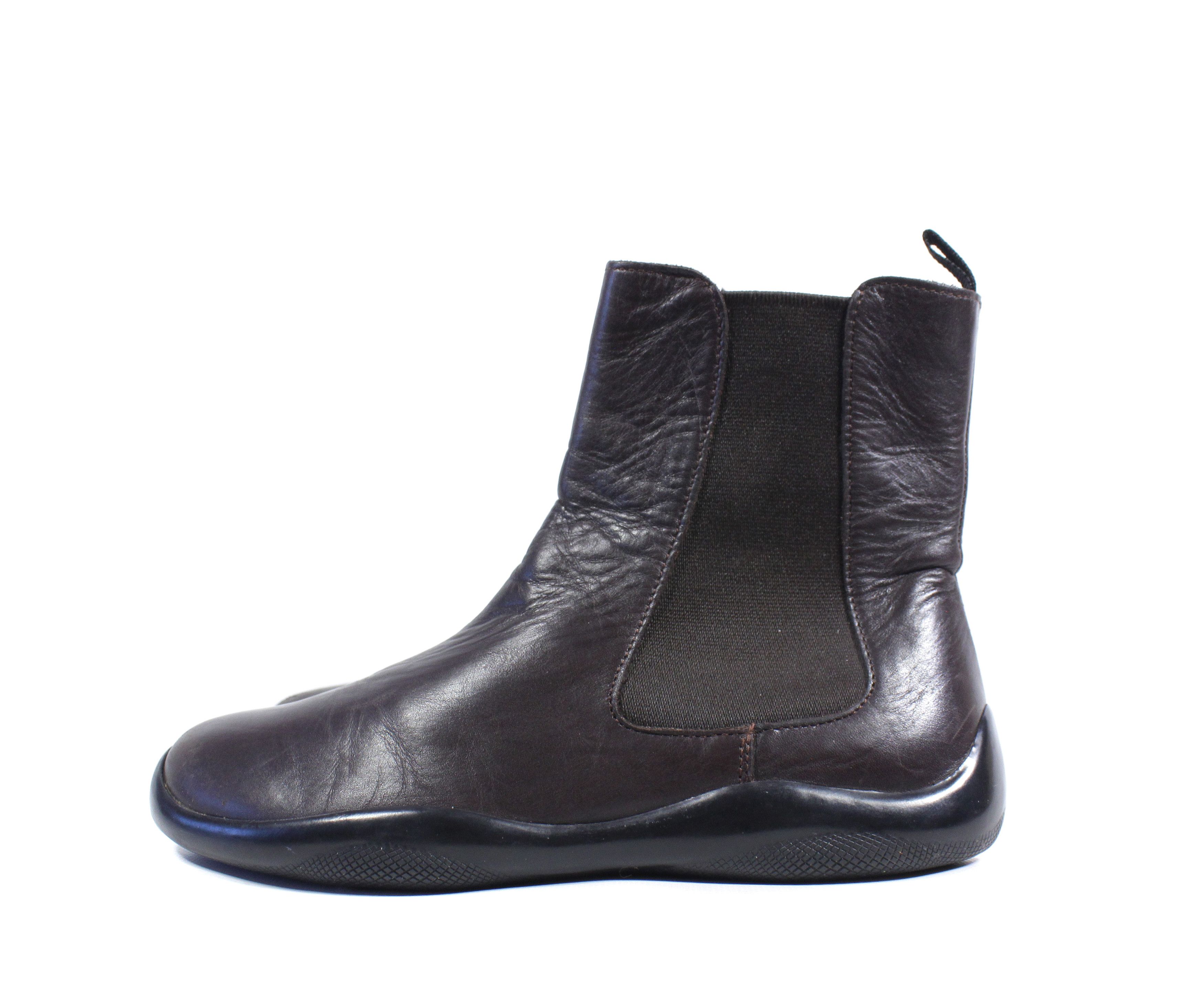 image of Prada 90's Sport American Cup Leather Zip Boots Vintage in Brown, Women's (Size 4)