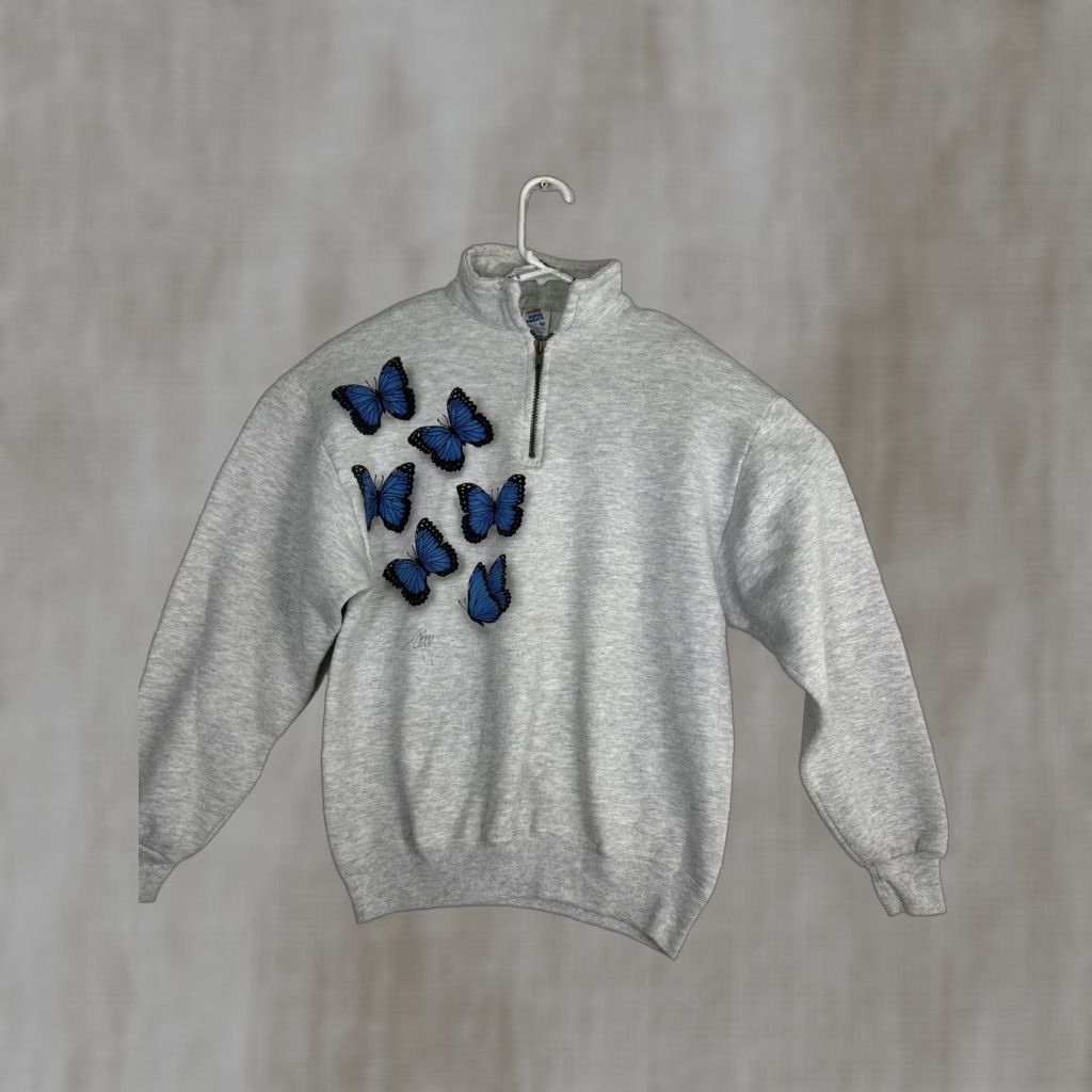 Jerzees Jerzees Womens M Gray 1/4 Zip Butterflies Pullover Sweatshirt Size M / US 6-8 / IT 42-44 - 1 Thumbnail