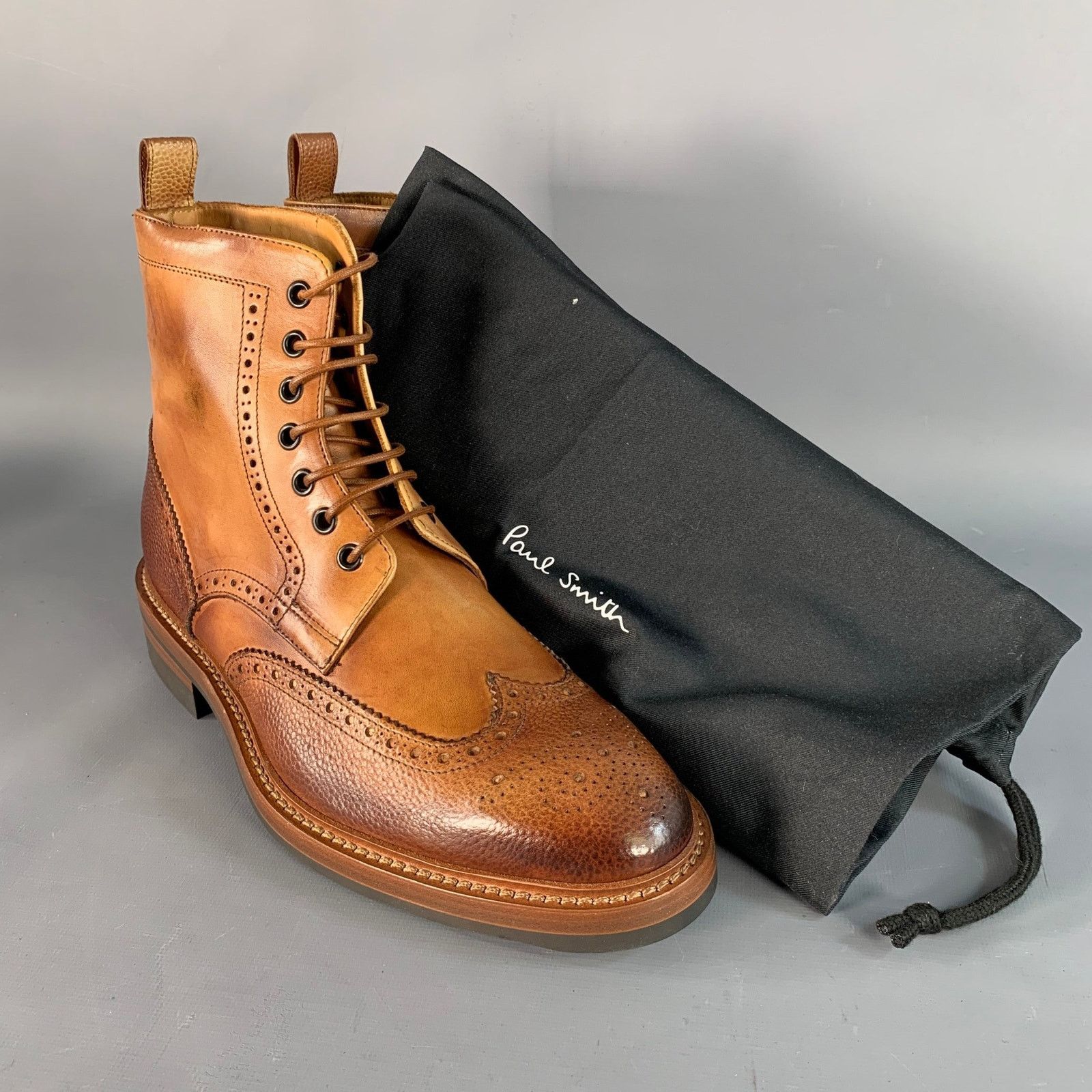 Paul Smith Size 8 Tan Brown Antique Leather Wingtip Lace-Up Boots Size US 8 / EU 41 - 10 Thumbnail