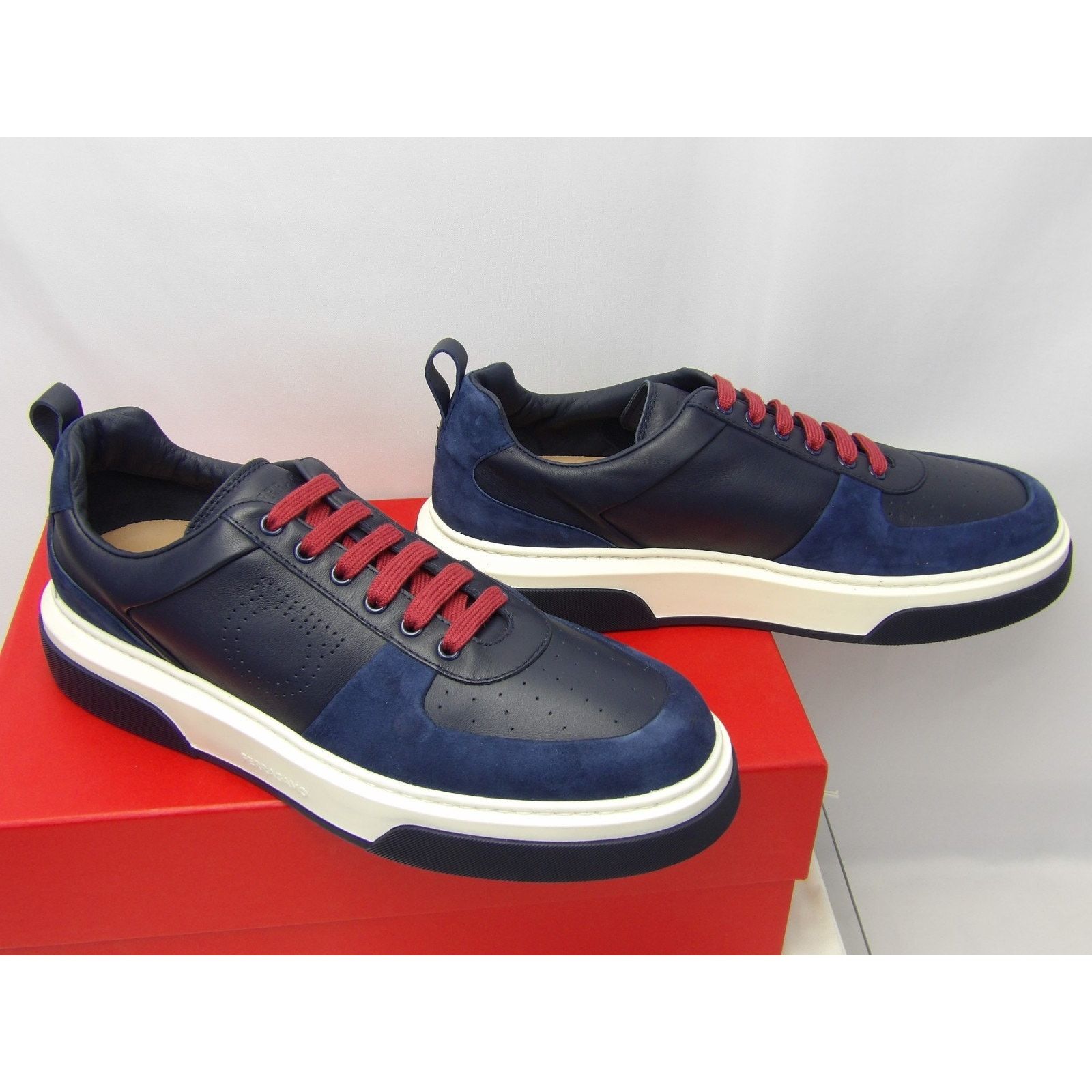 Salvatore Ferragamo FERRAGAMO CASSINA BLUE LEATHER LOGO SNEAKERS 11.5 M ITALY Size US 12.5 / EU 45-46 - 8 Thumbnail