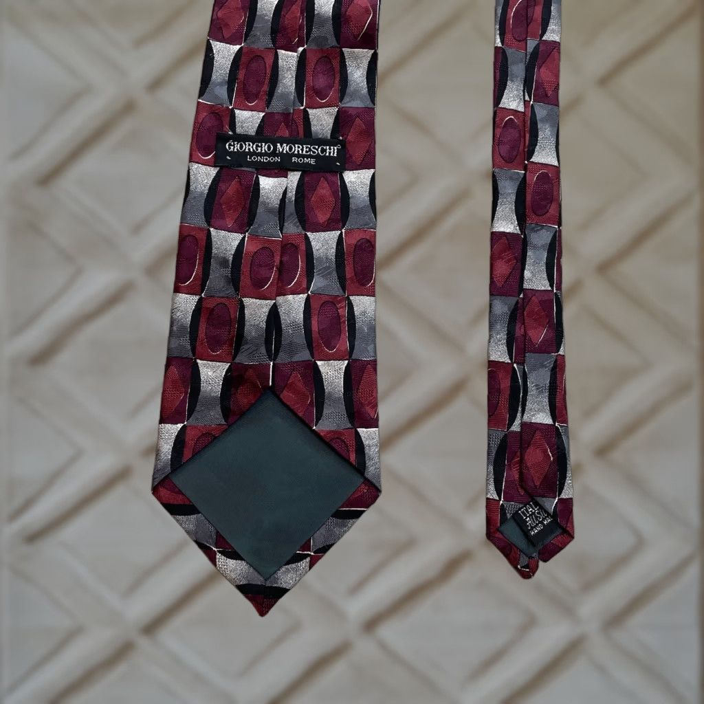 Moreschi Giorgio Moreschi Mens OS Red Gray Neck Tie 100% Silk Designer Classic Necktie Size ONE SIZE - 1 Thumbnail