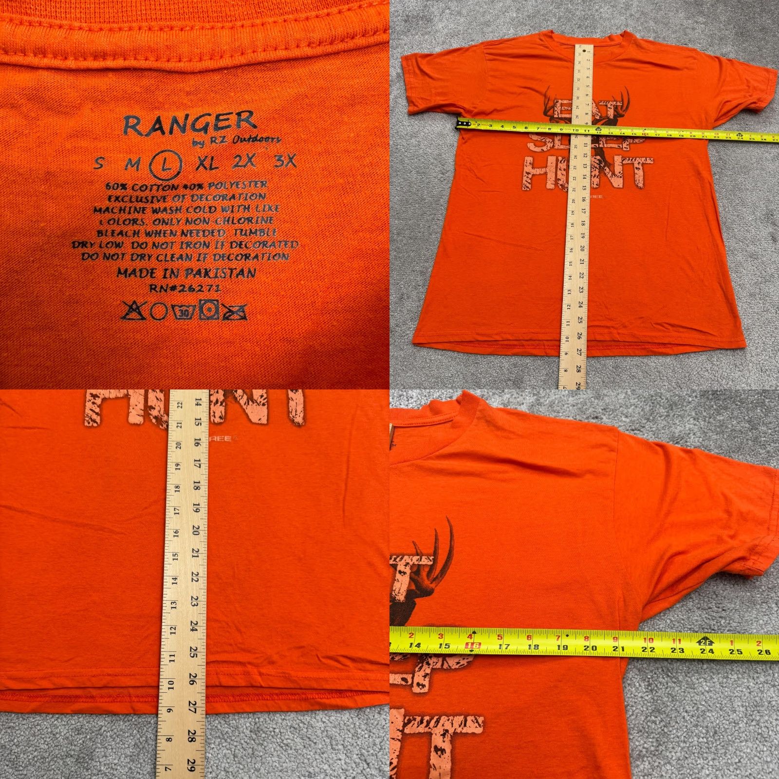 Vintage Ranger RZ Real Tree Eat Sleep Hunt Deer Graphic T-Shirt Mens Large Orange Tee Size US L / EU 52-54 / 3 - 8 Thumbnail