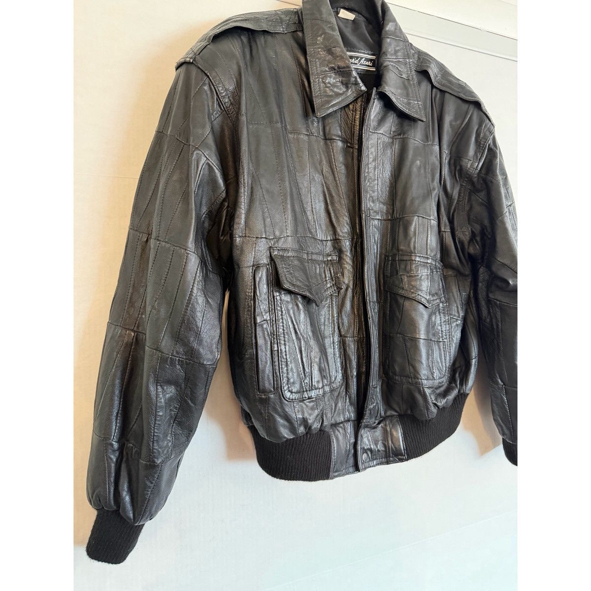 Vintage VINTAGE BLACK PATCHWORK BOMBER LEATHER JACKET Size US M / EU 48-50 / 2 - 4 Thumbnail