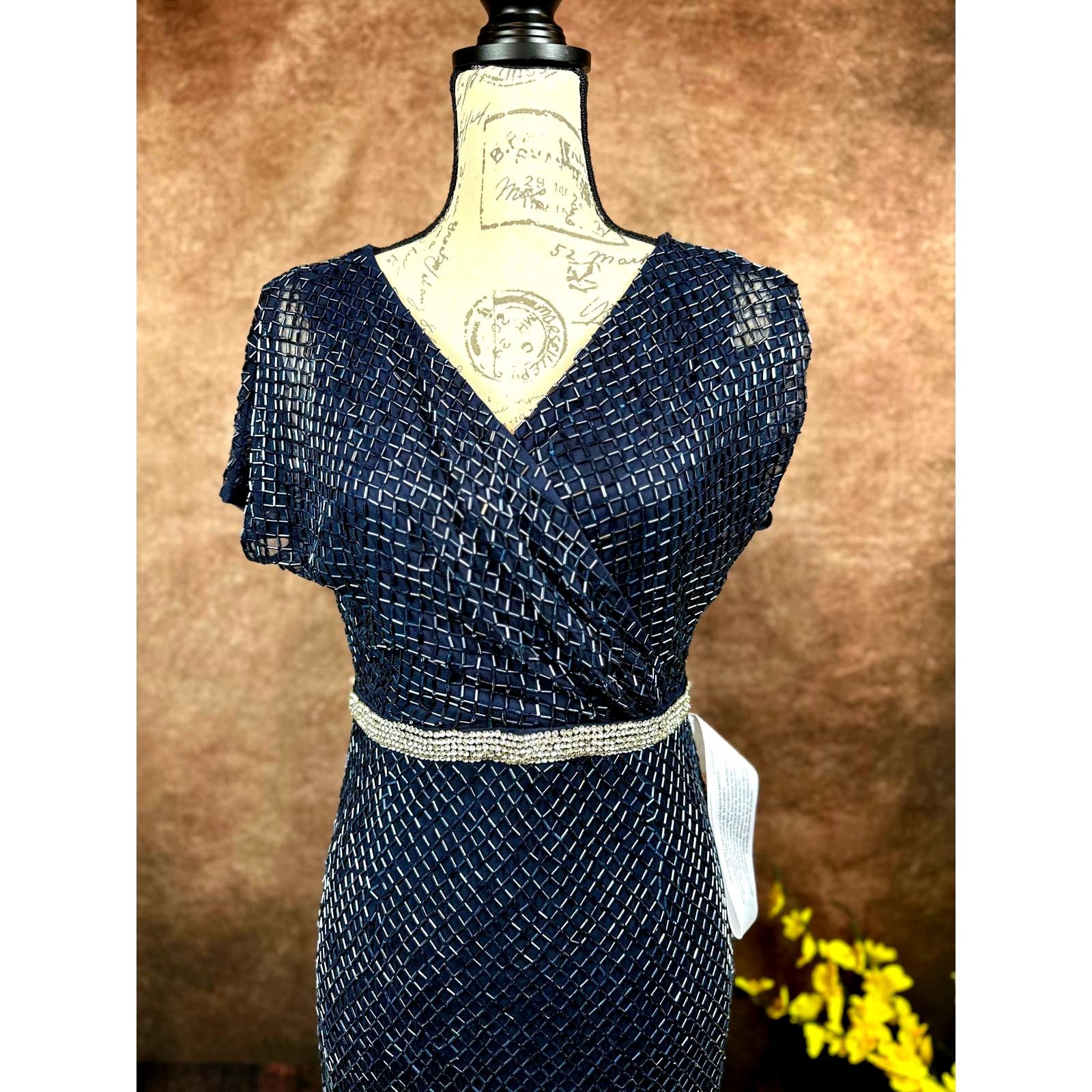 Other Mac Duggal Beaded Butterfly Sleeve Column Gown Midnight 8 Size M / US 6-8 / IT 42-44 - 8 Thumbnail