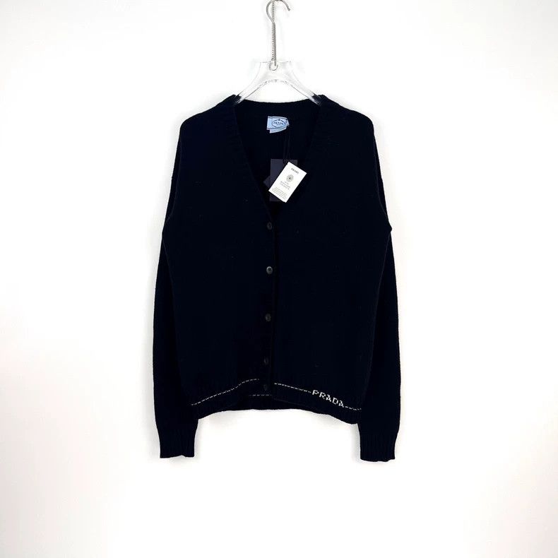 Prada Prada Black classic logo sheep wool cashmere cardigan sweat Size US S / EU 44-46 / 1 - 3 Thumbnail