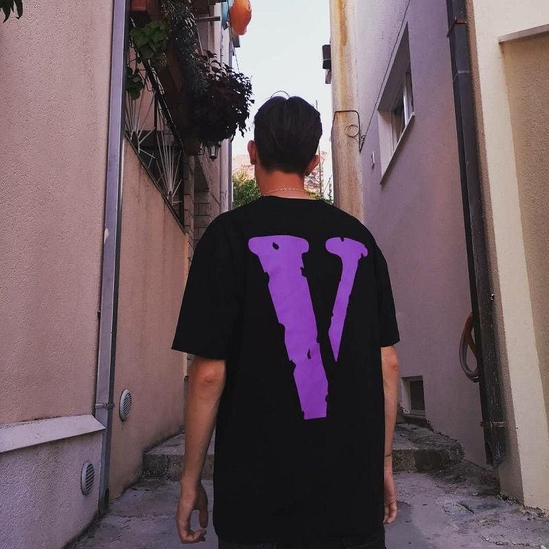 image of Vlone Purple V T-Shirt in Black, Men's (Size Small)