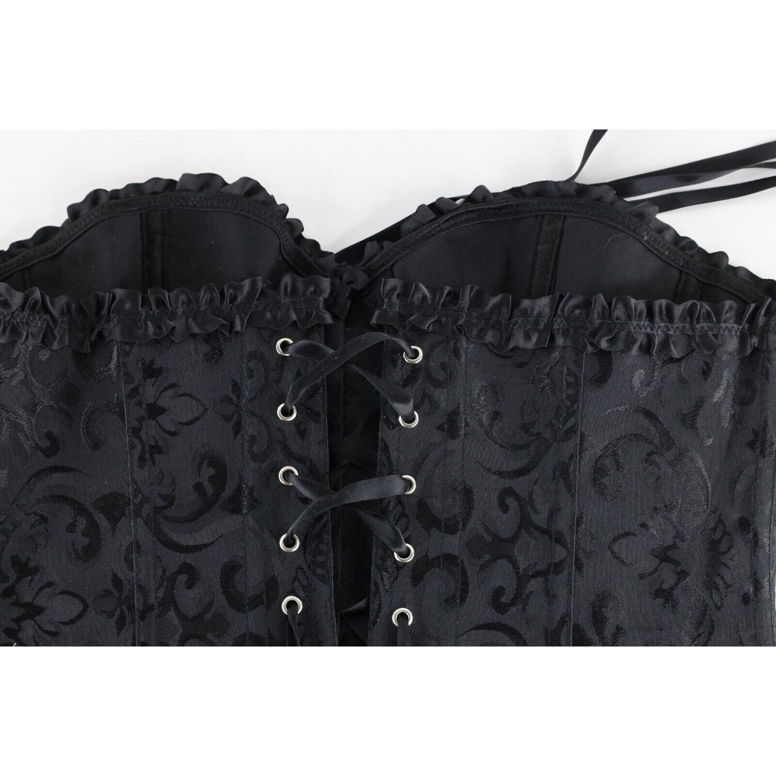 Vintage Vintage 90s Rockabilly Gothic Ruffled Satin Jacquard Corset Size XL / US 12-14 / IT 48-50 - 6 Thumbnail